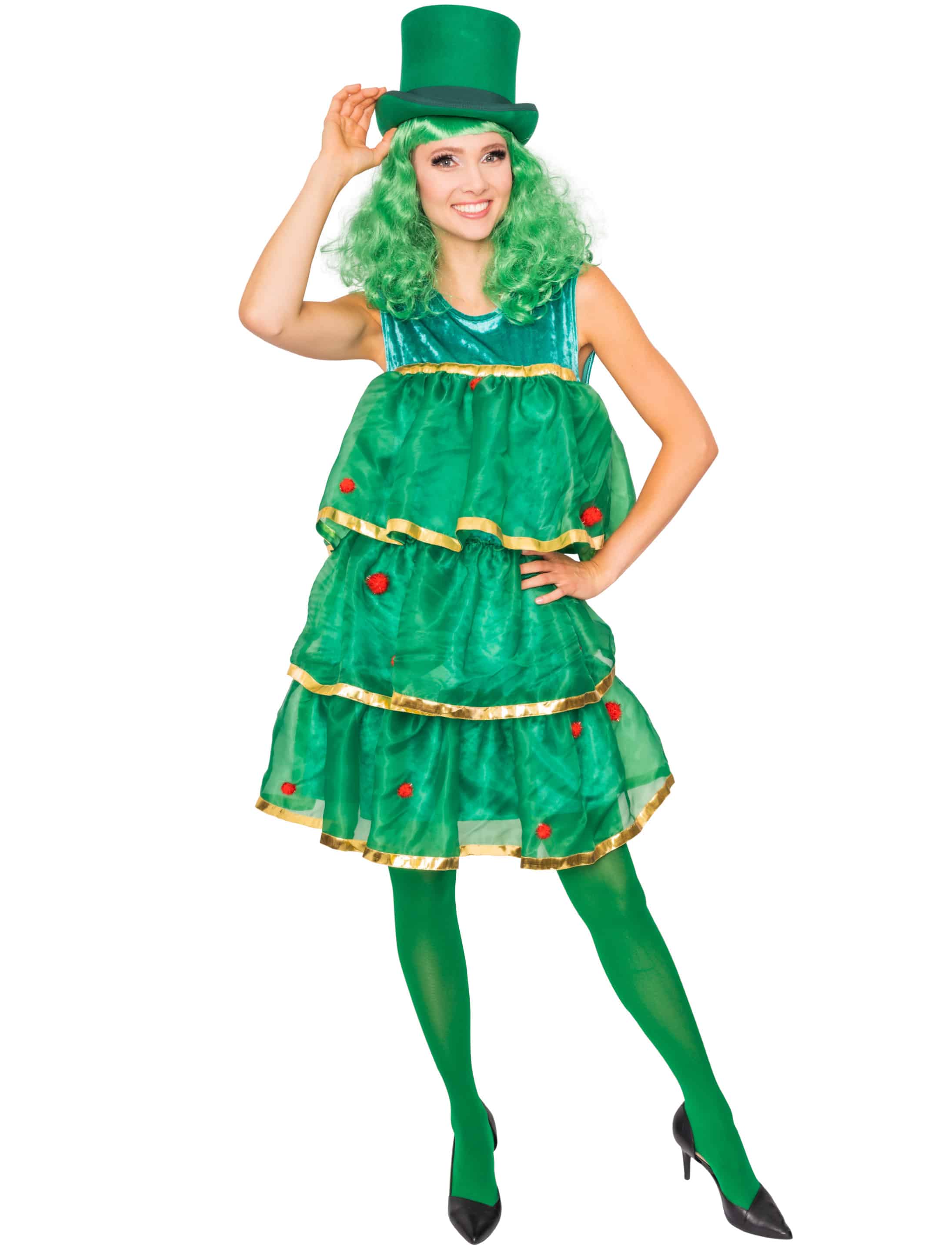 Kleid Weihnachtsbaum mit Tüll Damen Damen grün L/XL