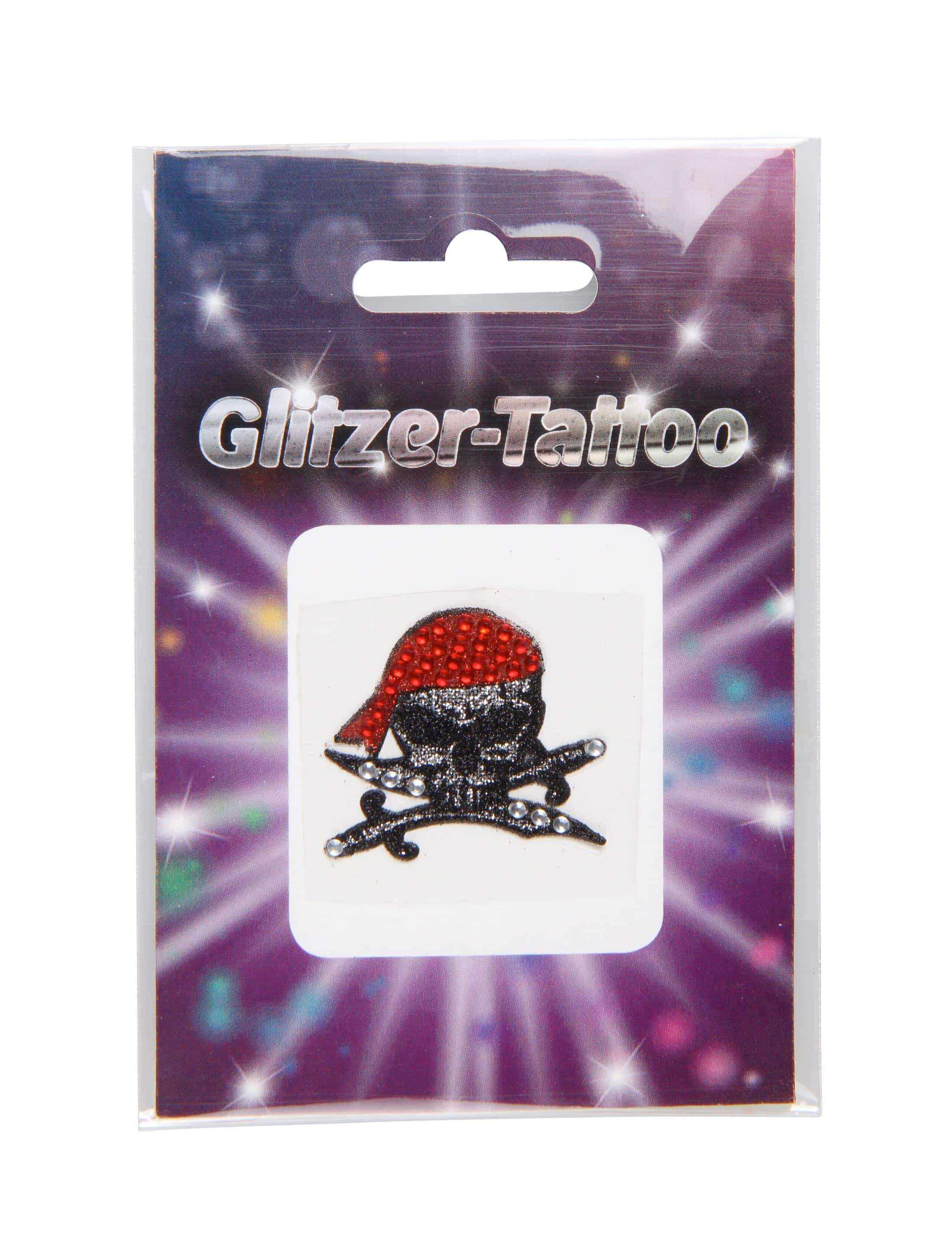 Tattoo Totenkopf mit Strass und Glitzer