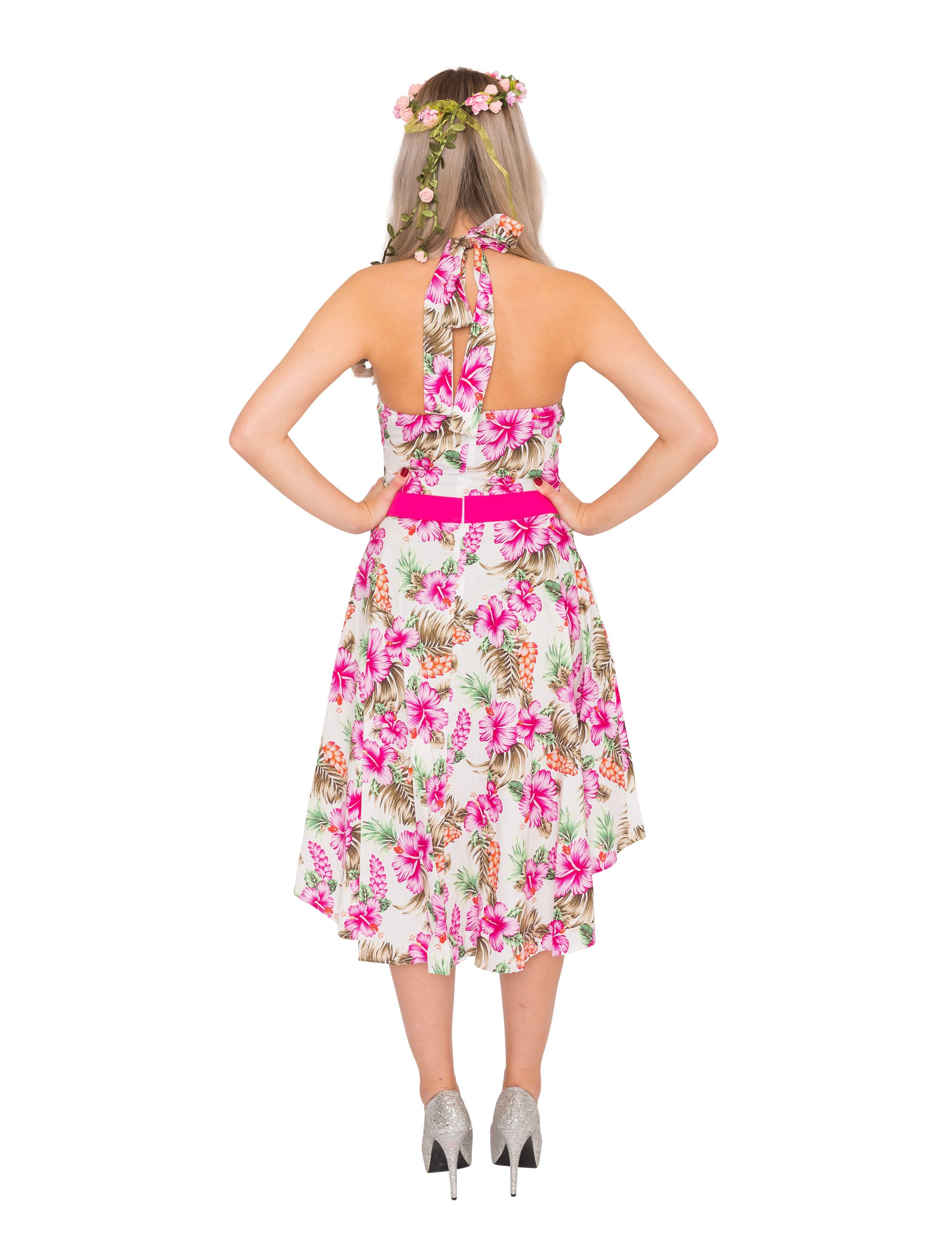 Kleid Hawaii mit Hibiskusblüten pink 2XL