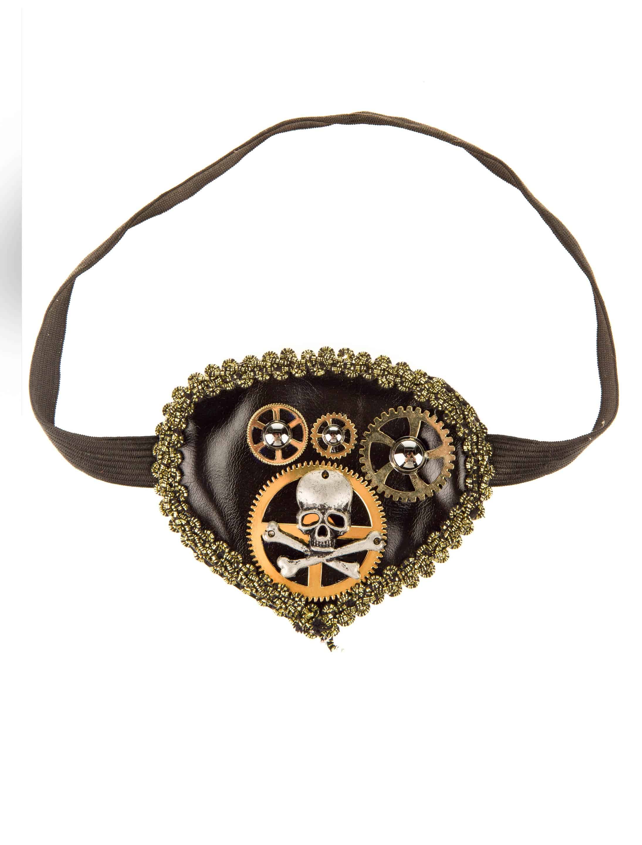 Augenklappe Steampunk mit Totenkopf gold