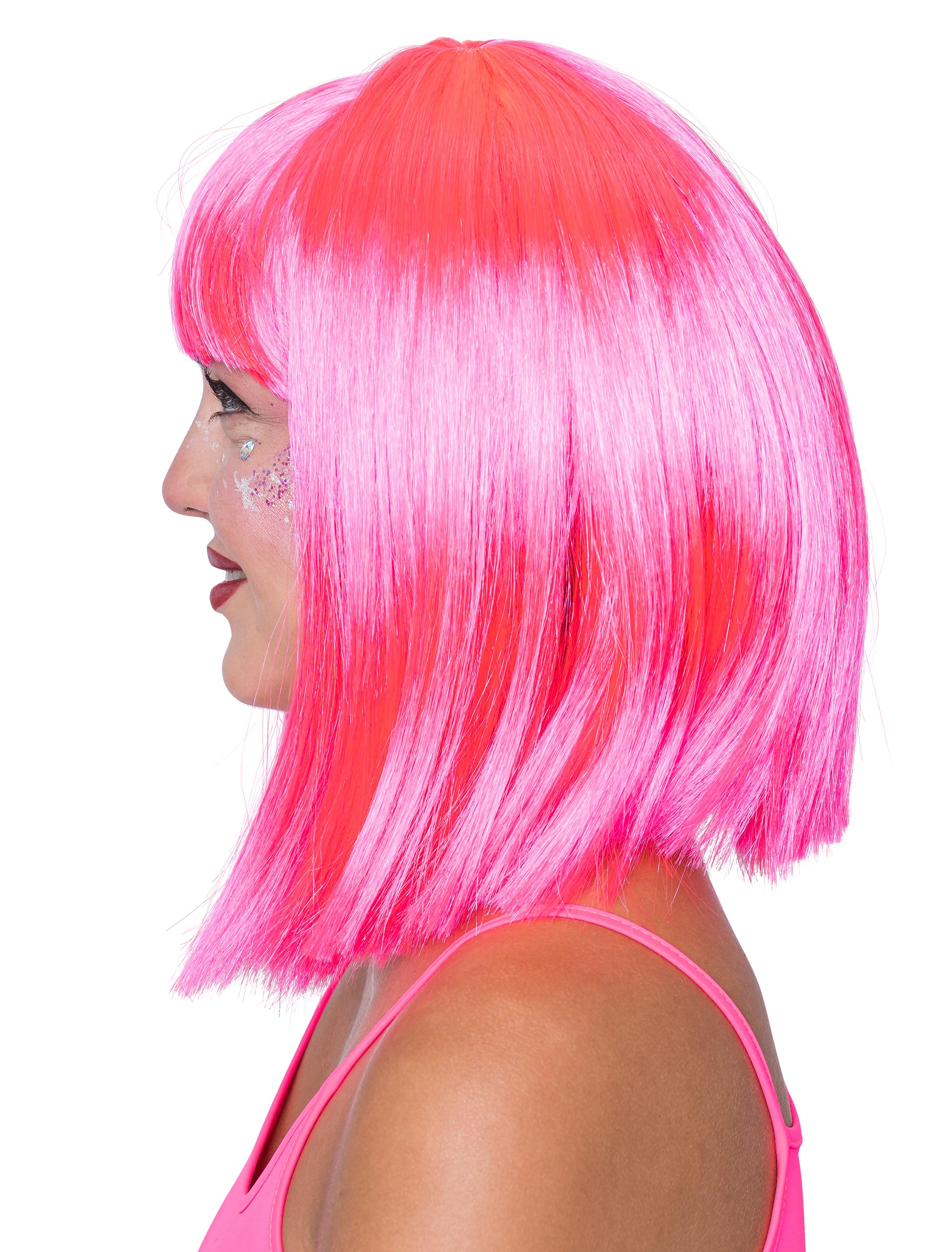 Perücke mittellang glatt mit Pony neonpink Perücke mittellang glatt mit Pony neonpink