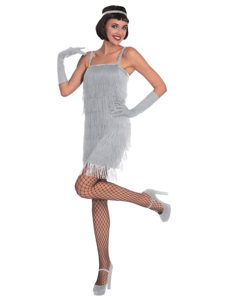 Kleid Charleston Damen silber M Kleid Charleston Damen silber M