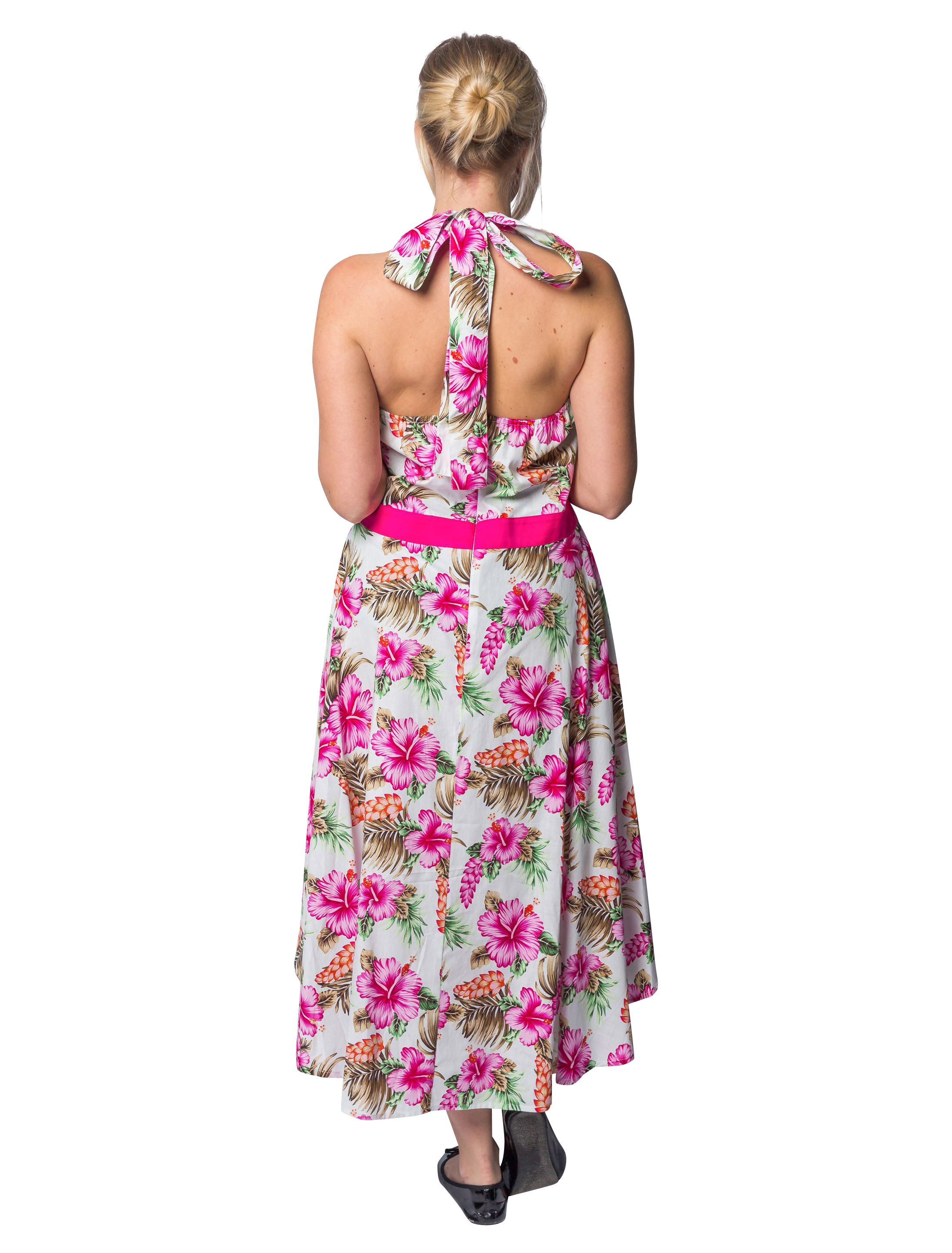 Kleid Hawaii mit Hibiskusblüten pink 2XL