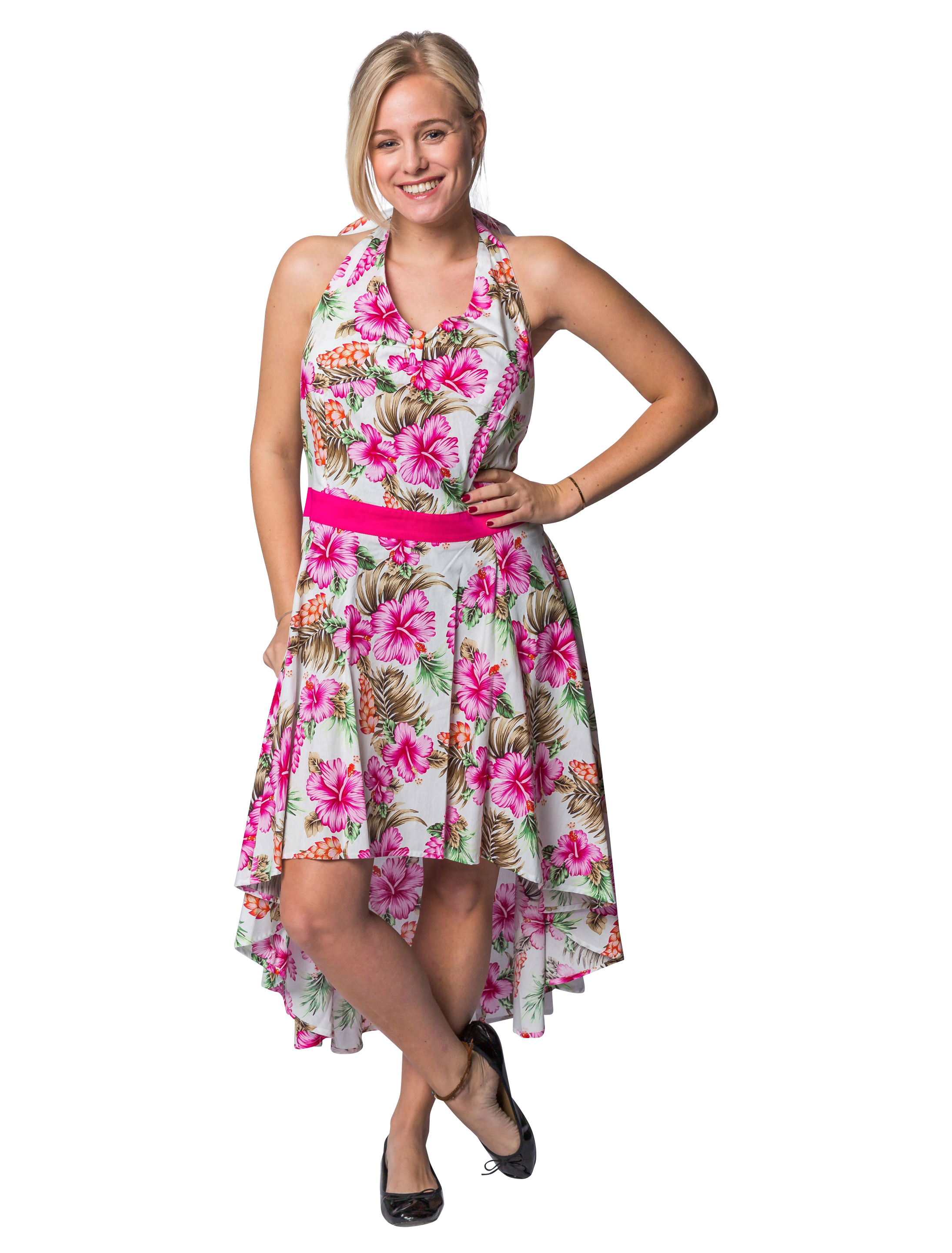 Kleid Hawaii mit Hibiskusblüten pink S