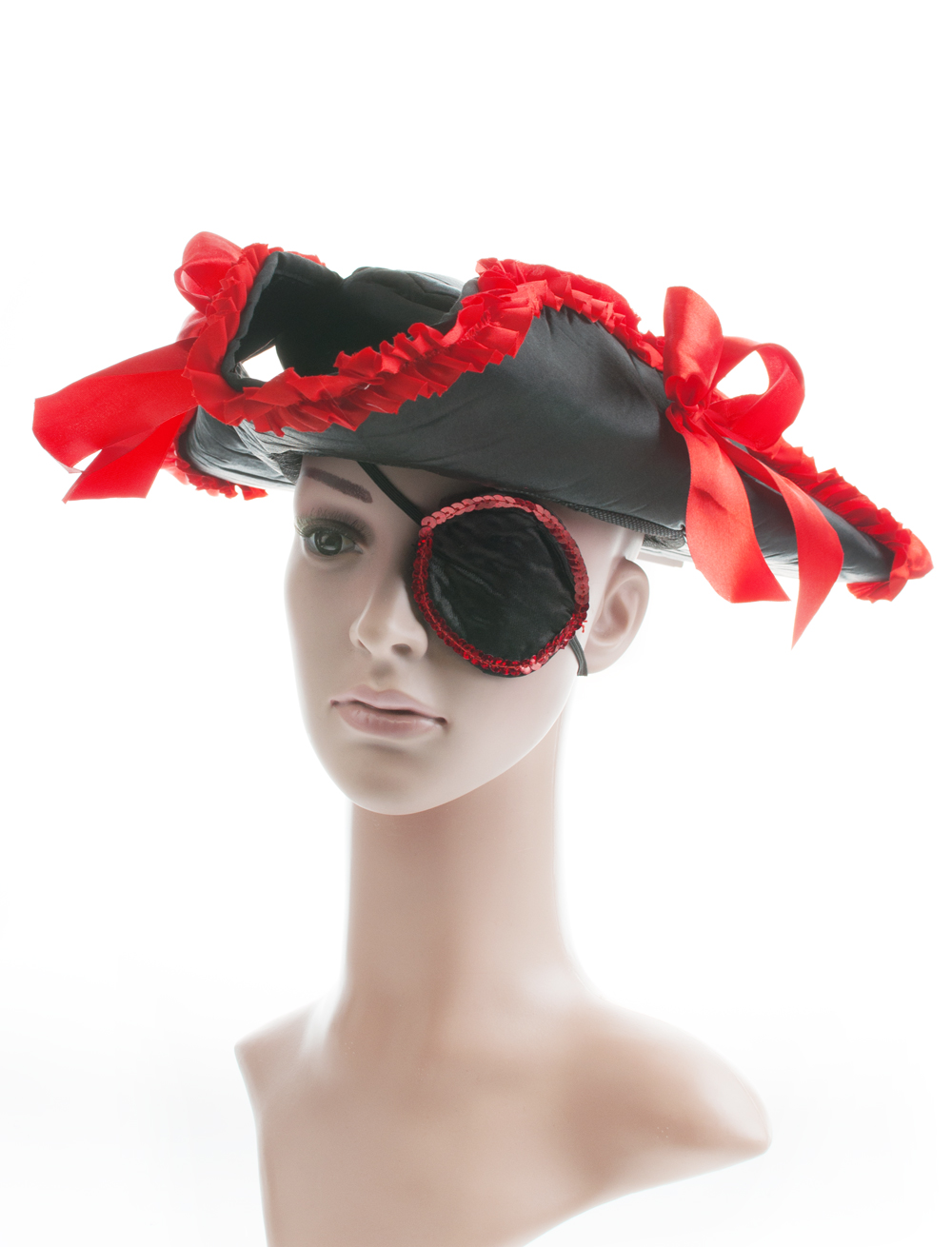 Piratenhut mit Augenklappe schwarz/rot