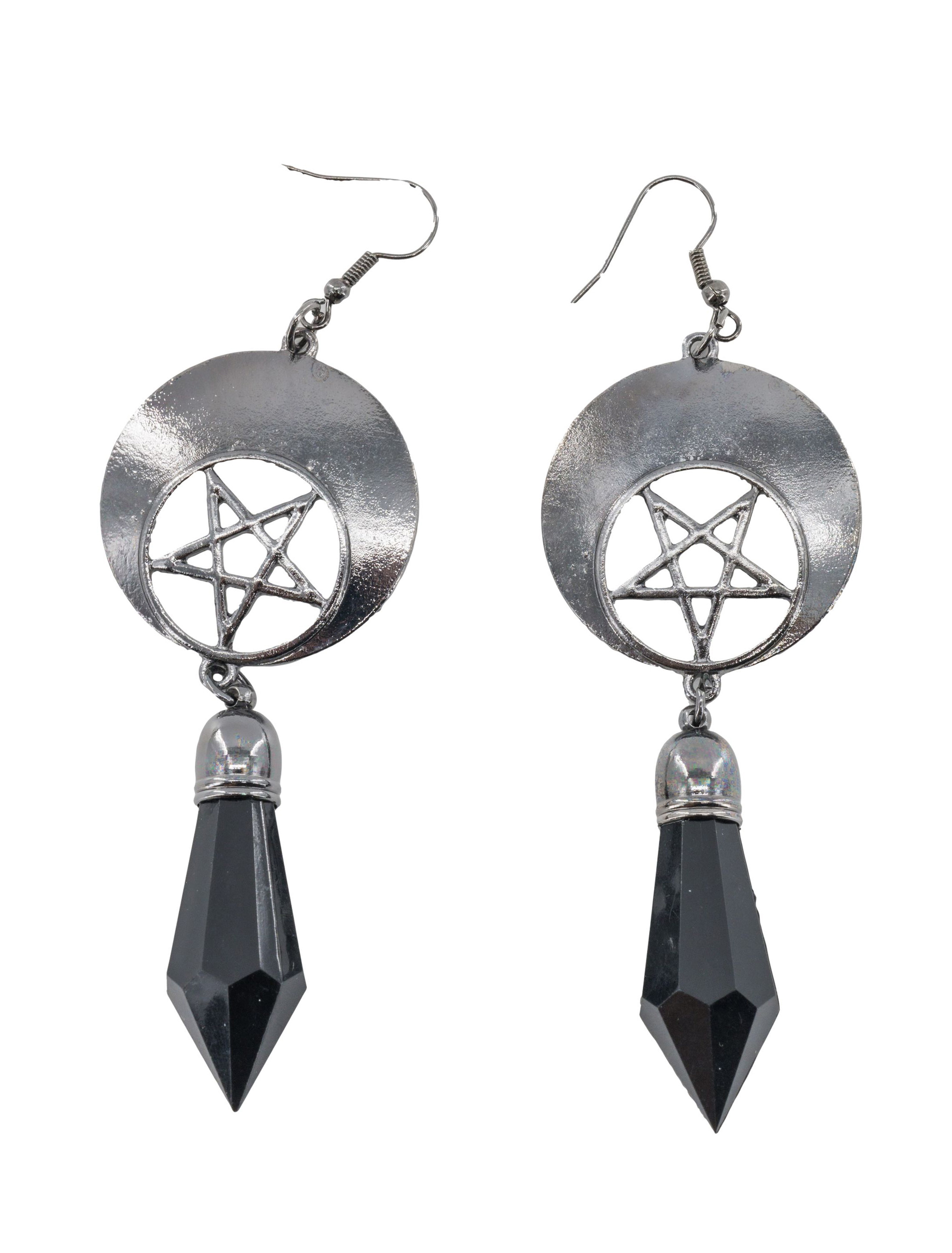 Ohrringe Pentagramm und Kristall schwarz/silber