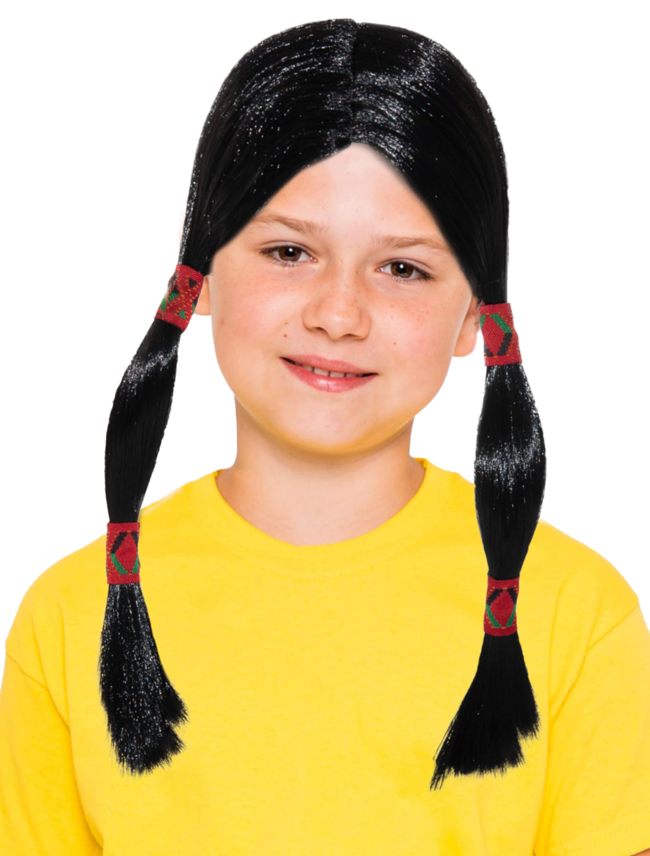 Perücke mit Zöpfen schwarz und Stirnband Kinder