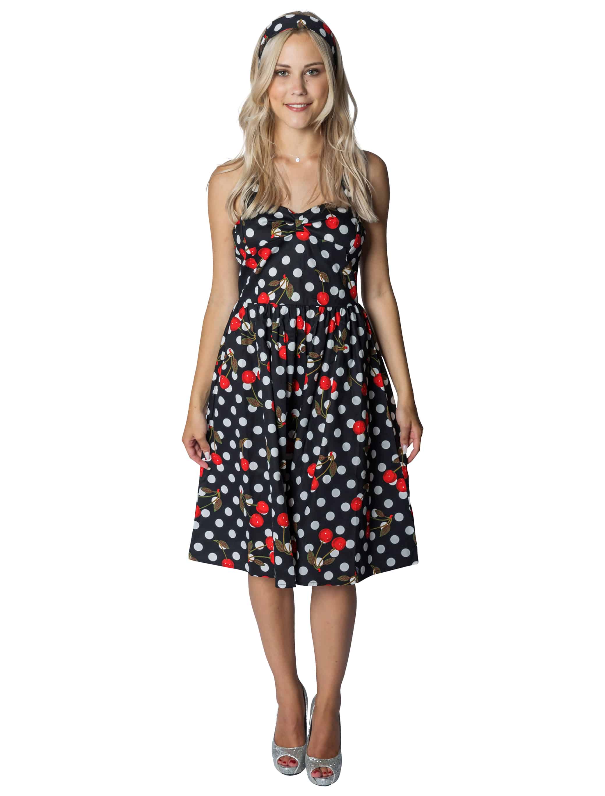 Kleid 50er mit Kirschen Damen schwarz L
