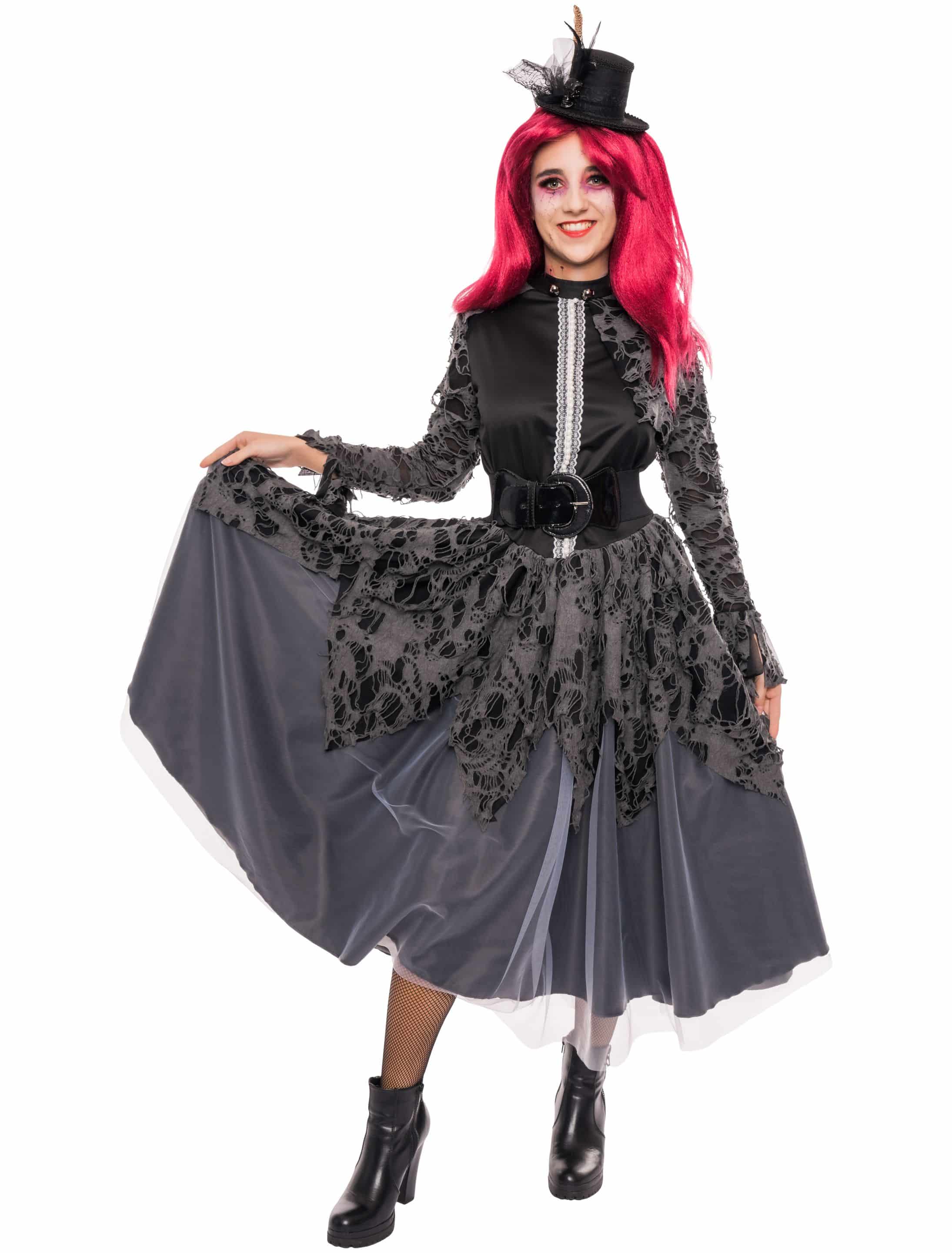 Kleid Hexe Damen schwarz/grau L/XL