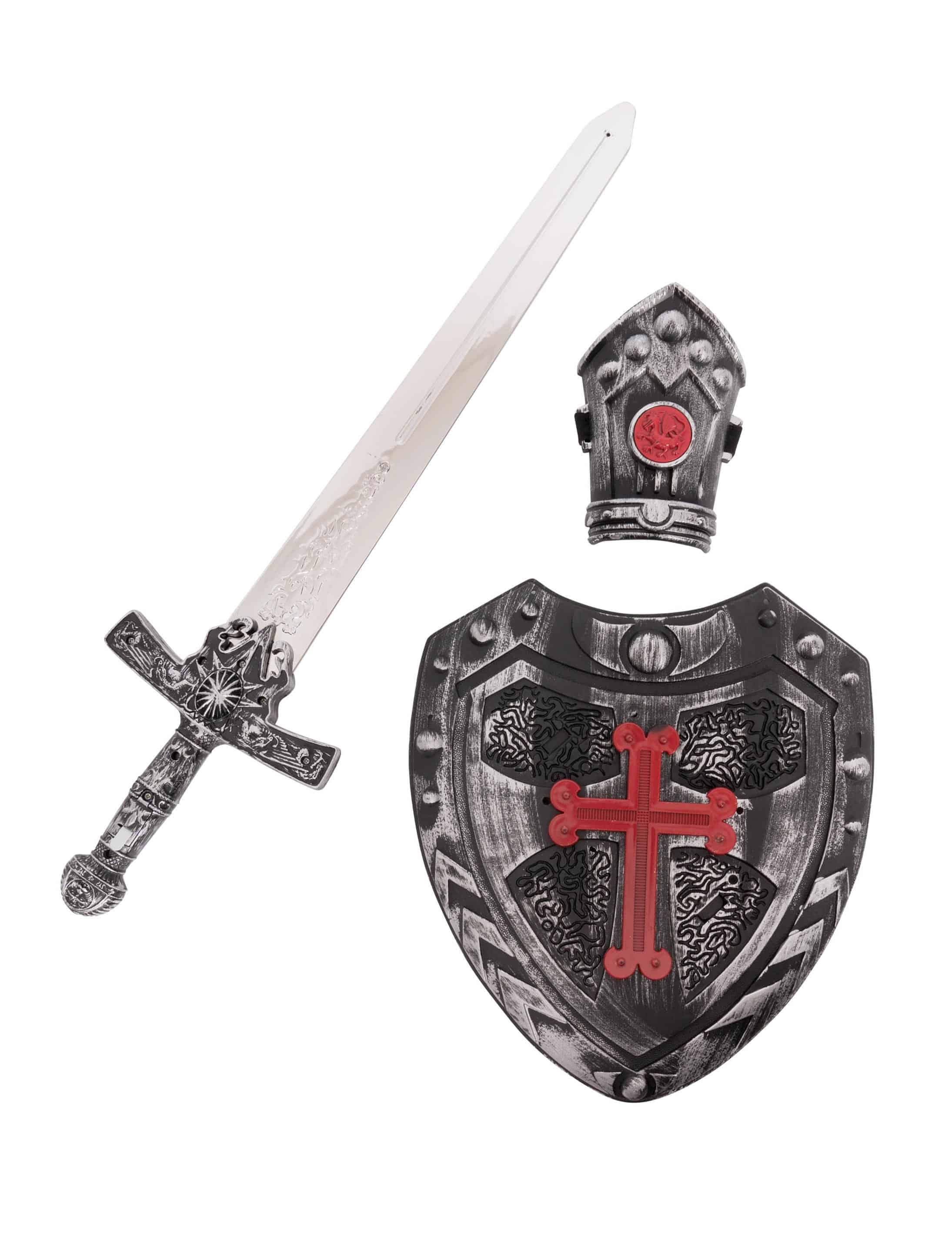 Ritterset Schwert mit Schild und Armmanschette schwarz