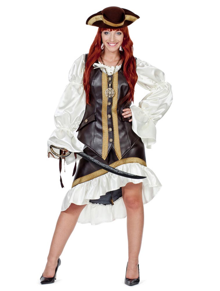 Piratendame 2-tlg. Damen braun/weiß M Piratendame 2-tlg. Damen braun/weiß M