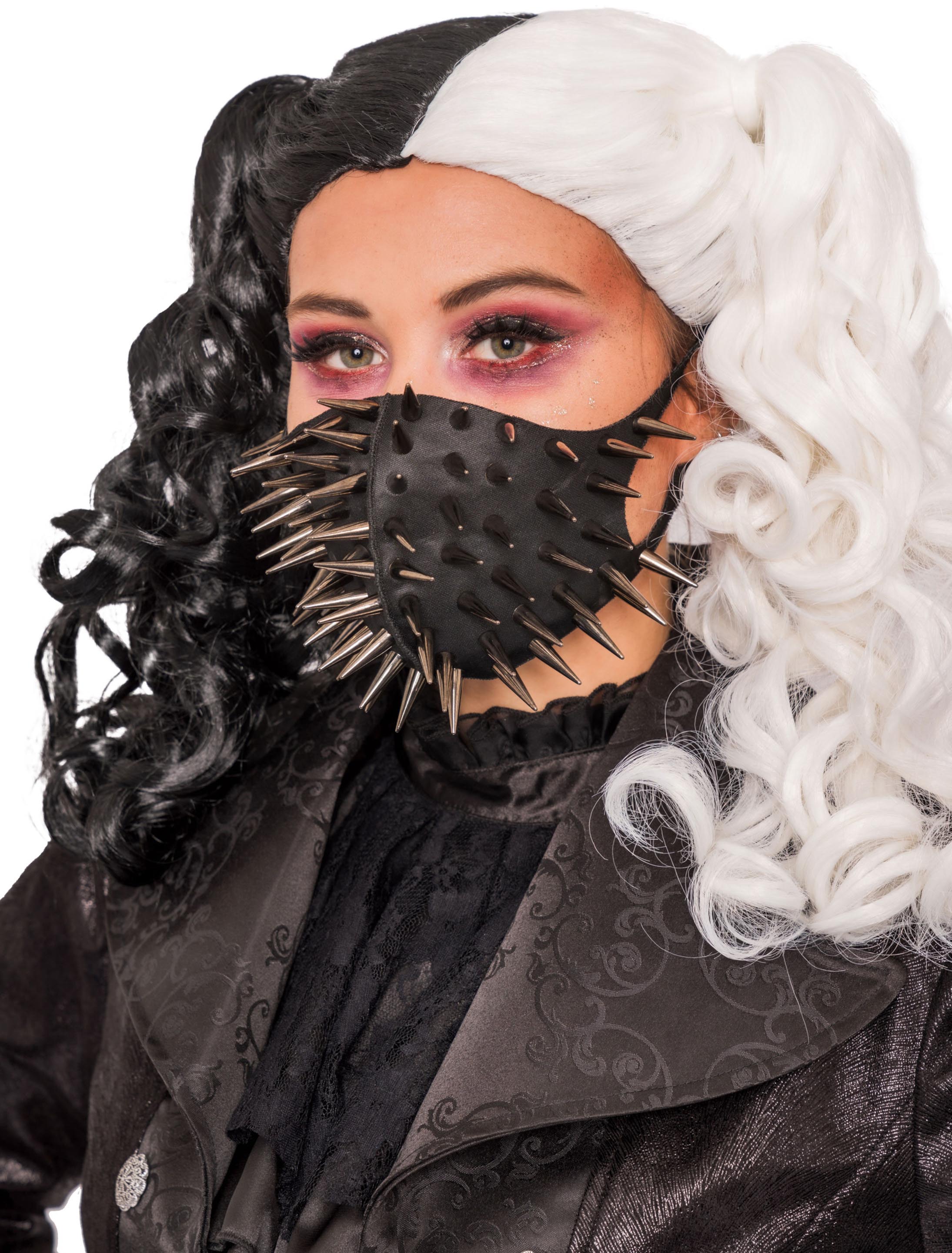 Maske Steampunk schwarz mit Nieten grau