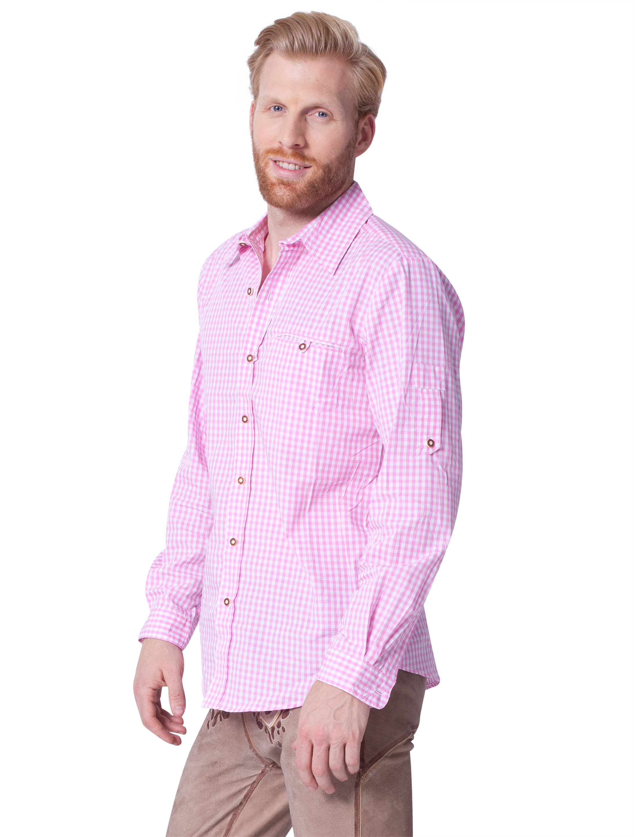 Trachtenhemd Herren pink/weiß L