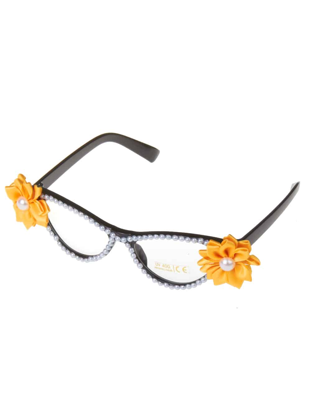 Brille mit Blumen und Perlen gelb