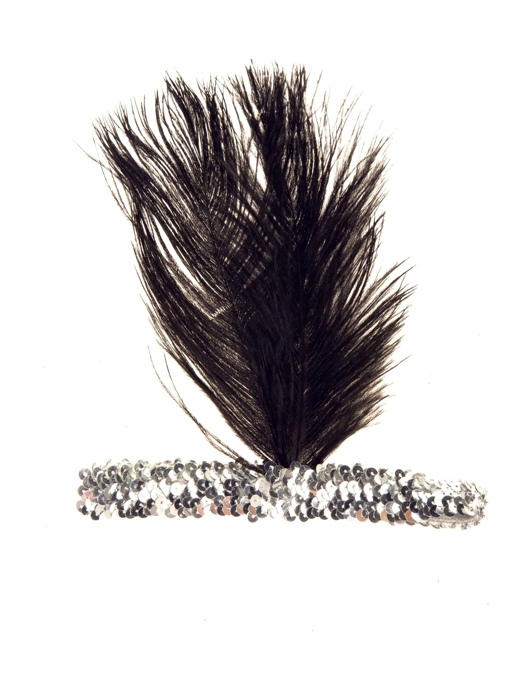 Stirnband mit schwarzen Federn silber