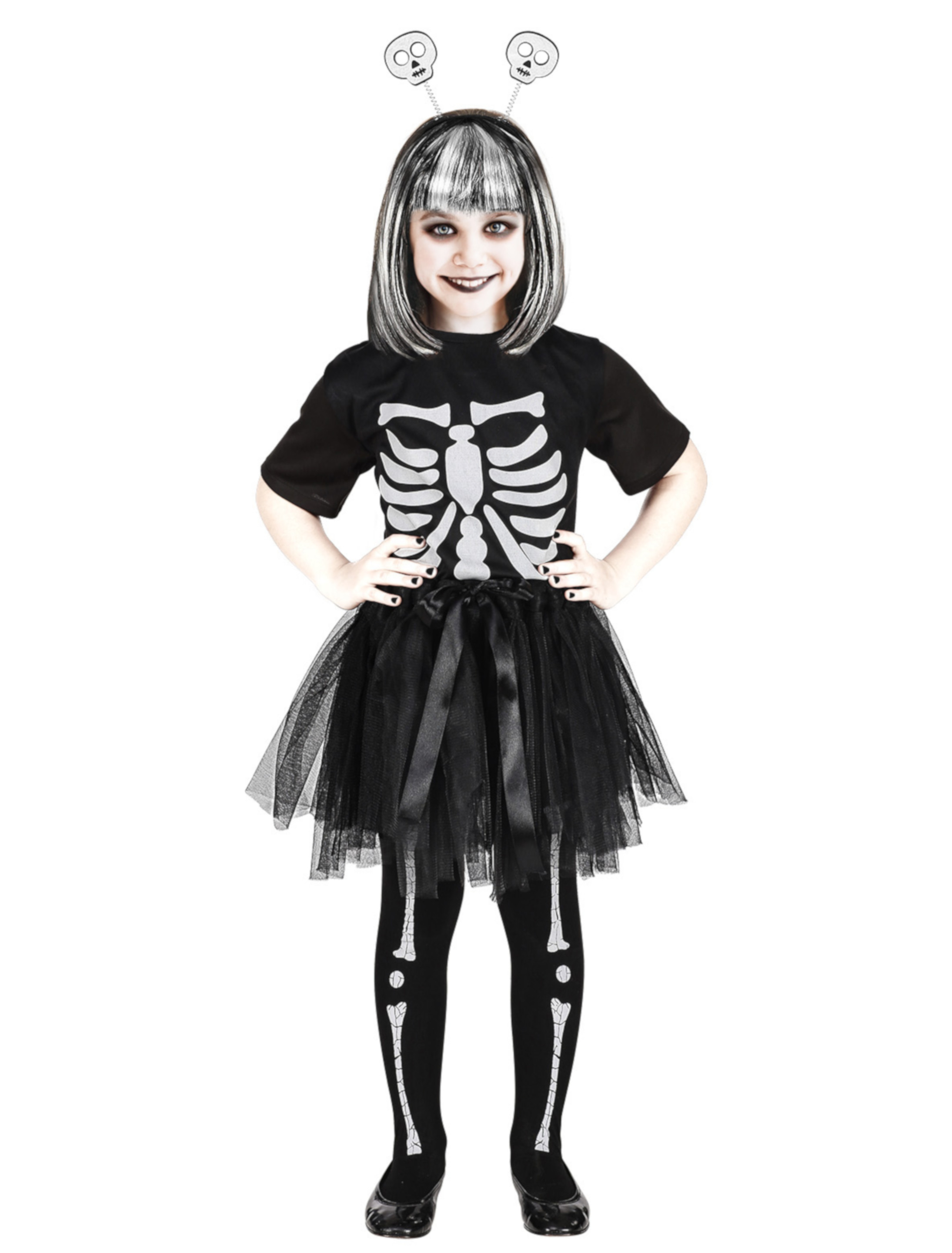 Skelett Mädchen schwarz/weiß 3-tlg.