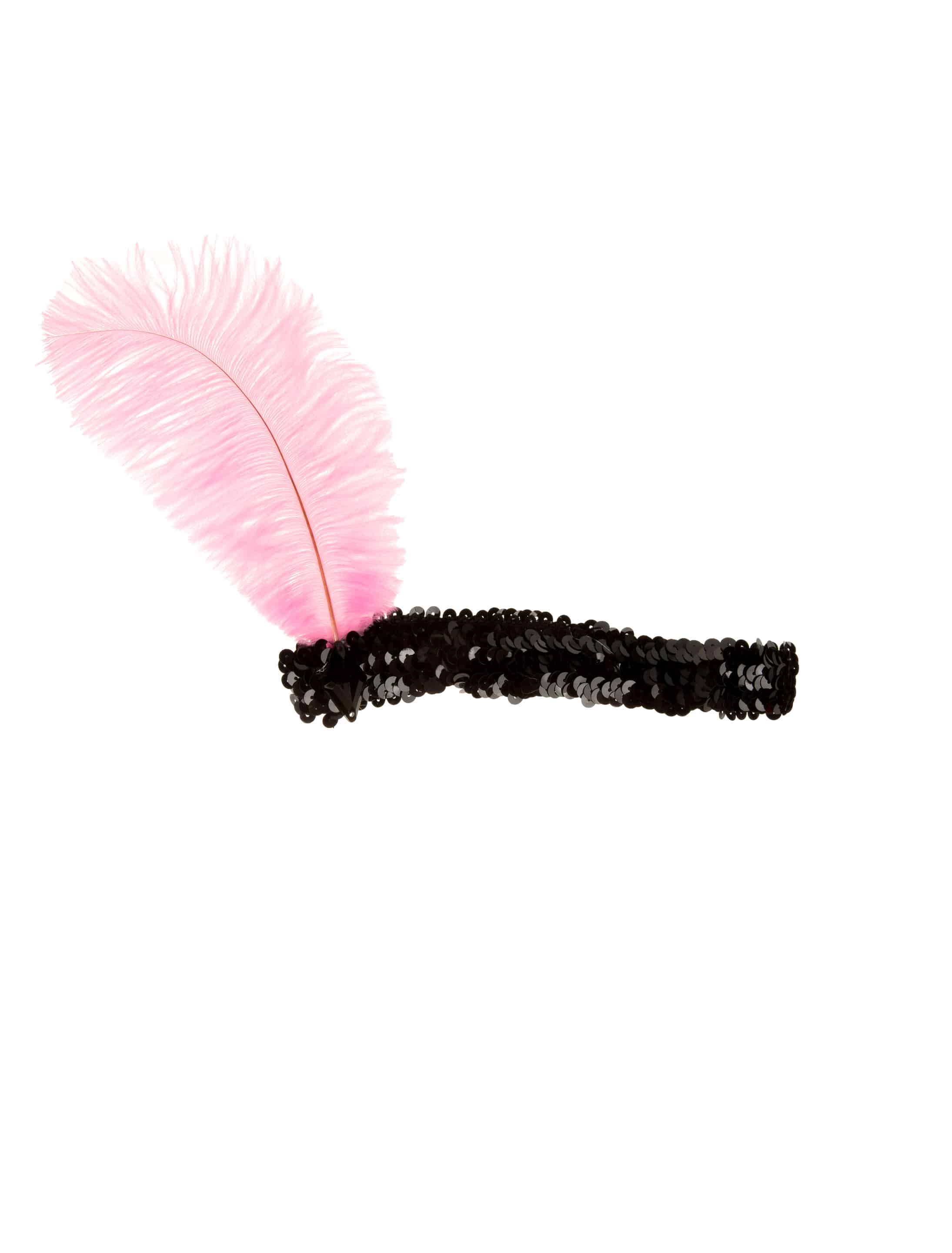 Stirnband Charleston schwarz mit pinker Feder