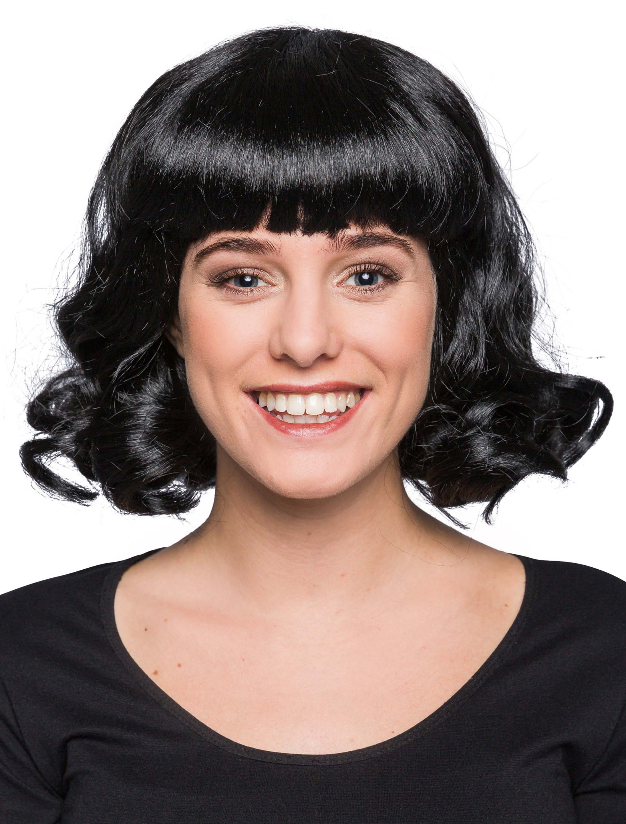 Perruque Courte Bouclée Noire Pour Femme - Style Stirnband (Bandeau) - Bonnet Moyen - Neuf