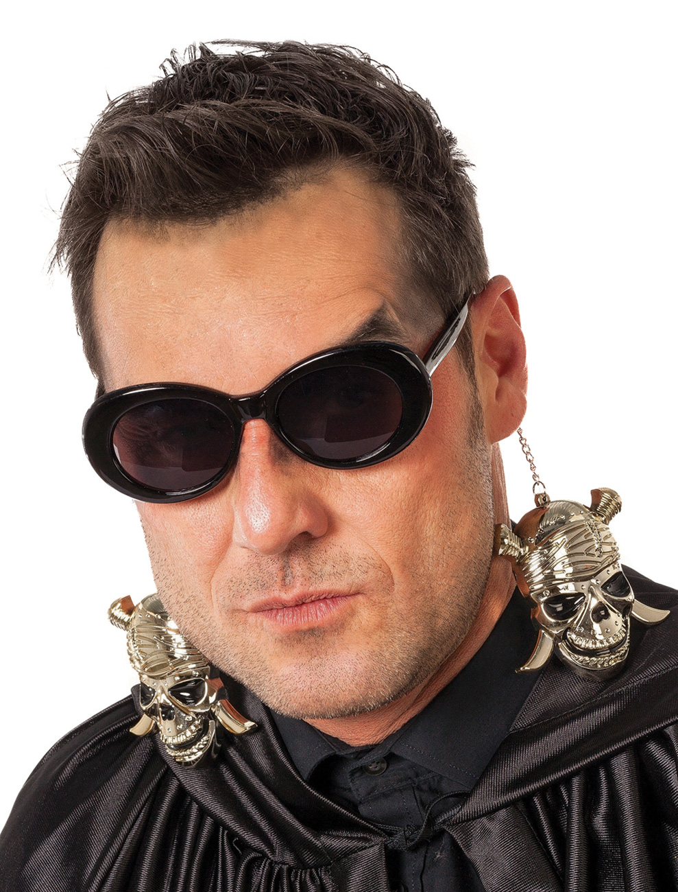 Brille mit Ohrringen Totenkopf