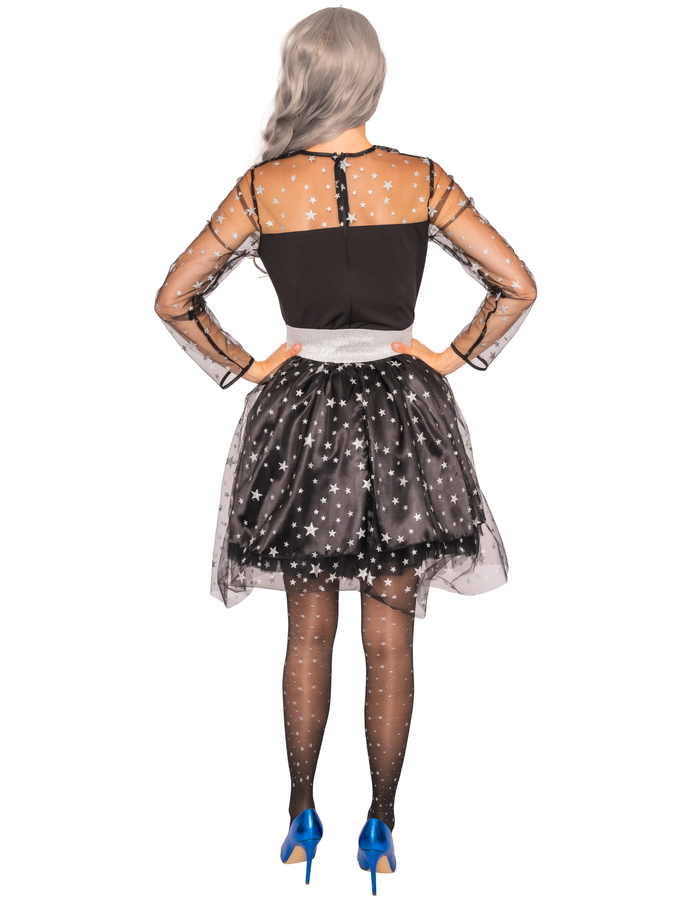 Kleid Damen mit Sternen schwarz/silber S
