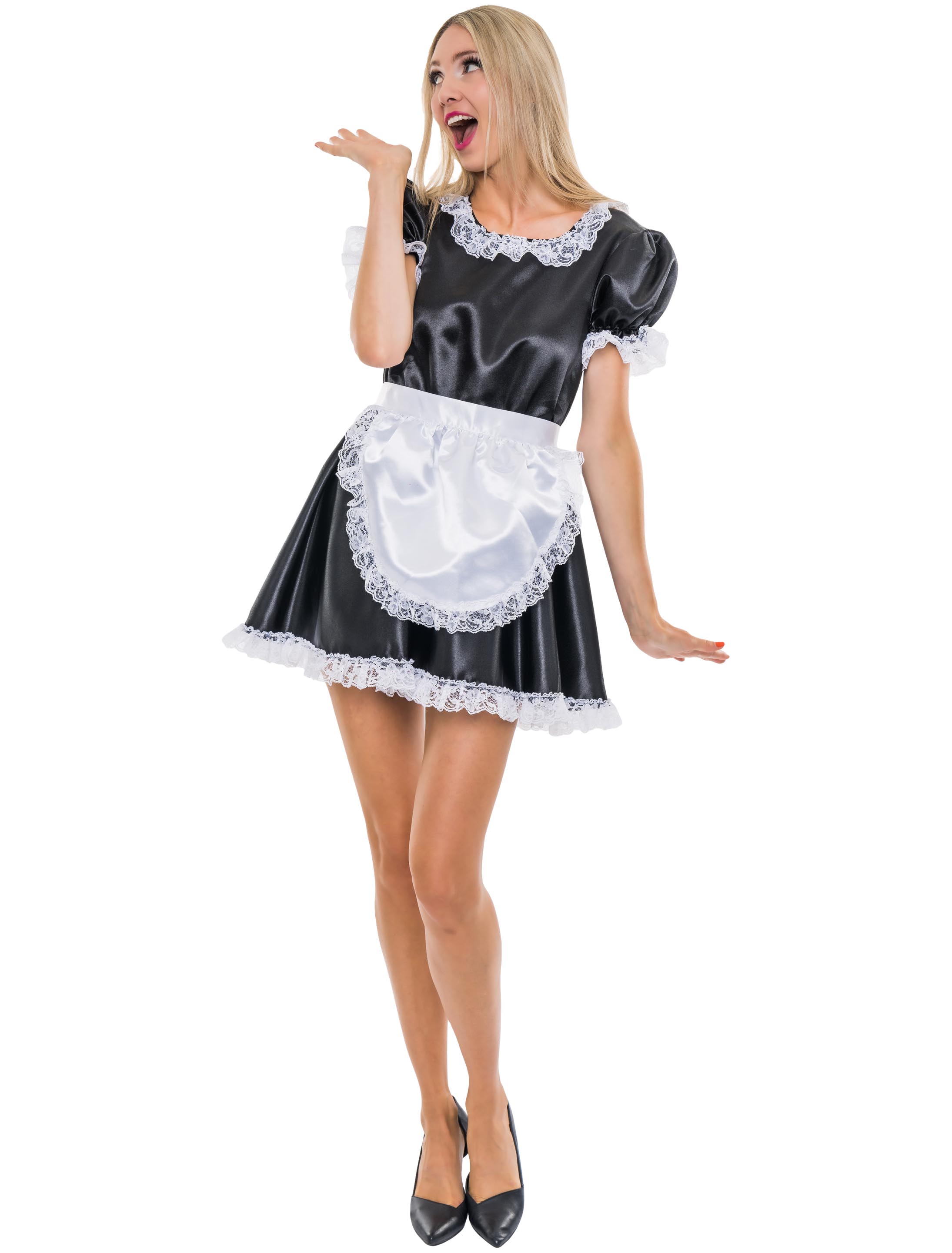 Kleid Dienstmädchen Damen 2-tlg. Damen schwarz/weiß L-XL