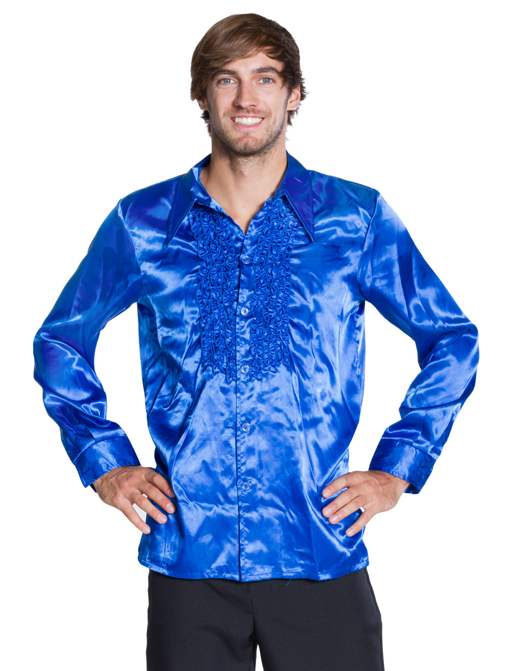 Rüschenhemd Satin blau 50
