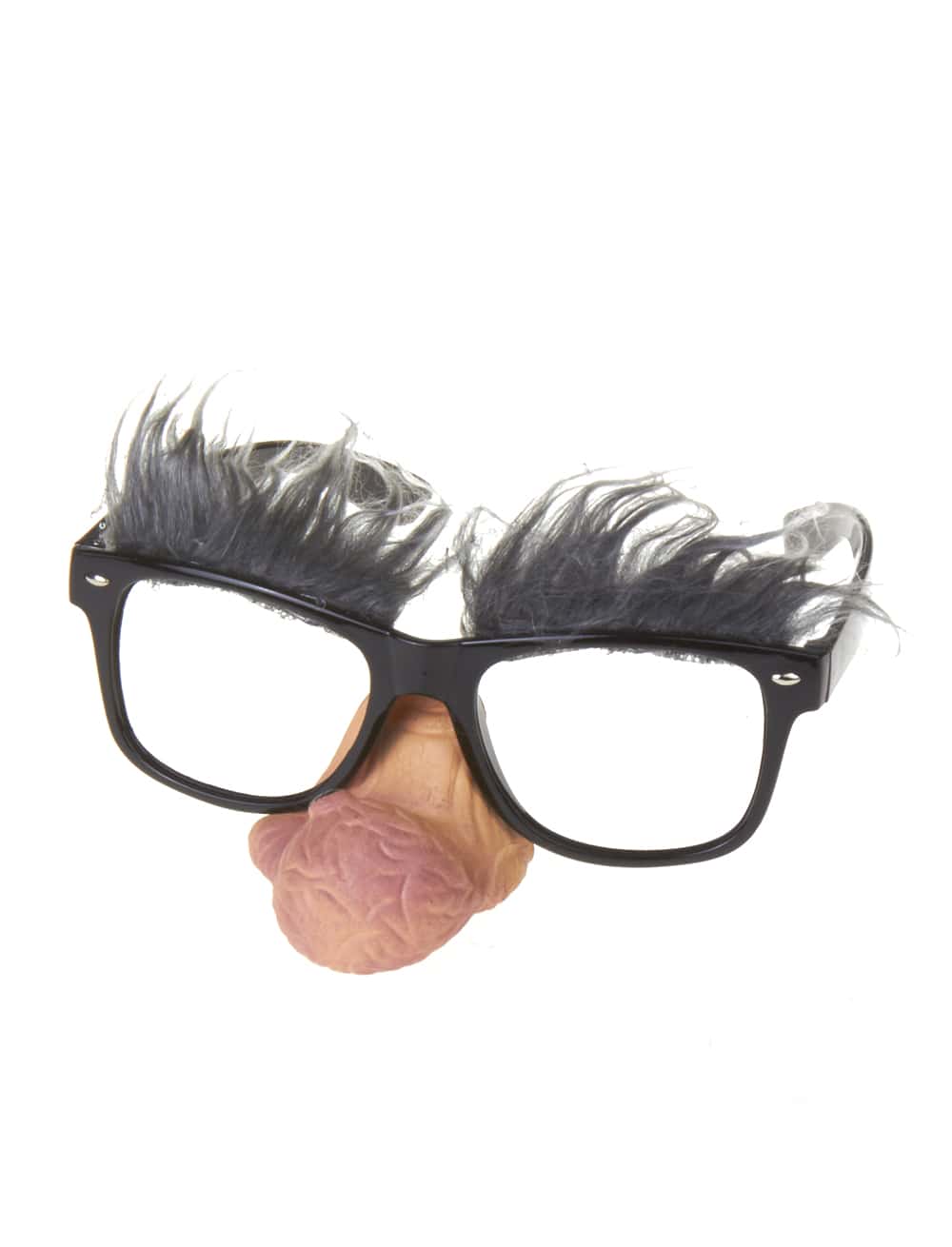 Brille mit grauen Augenbrauen und Warzennase