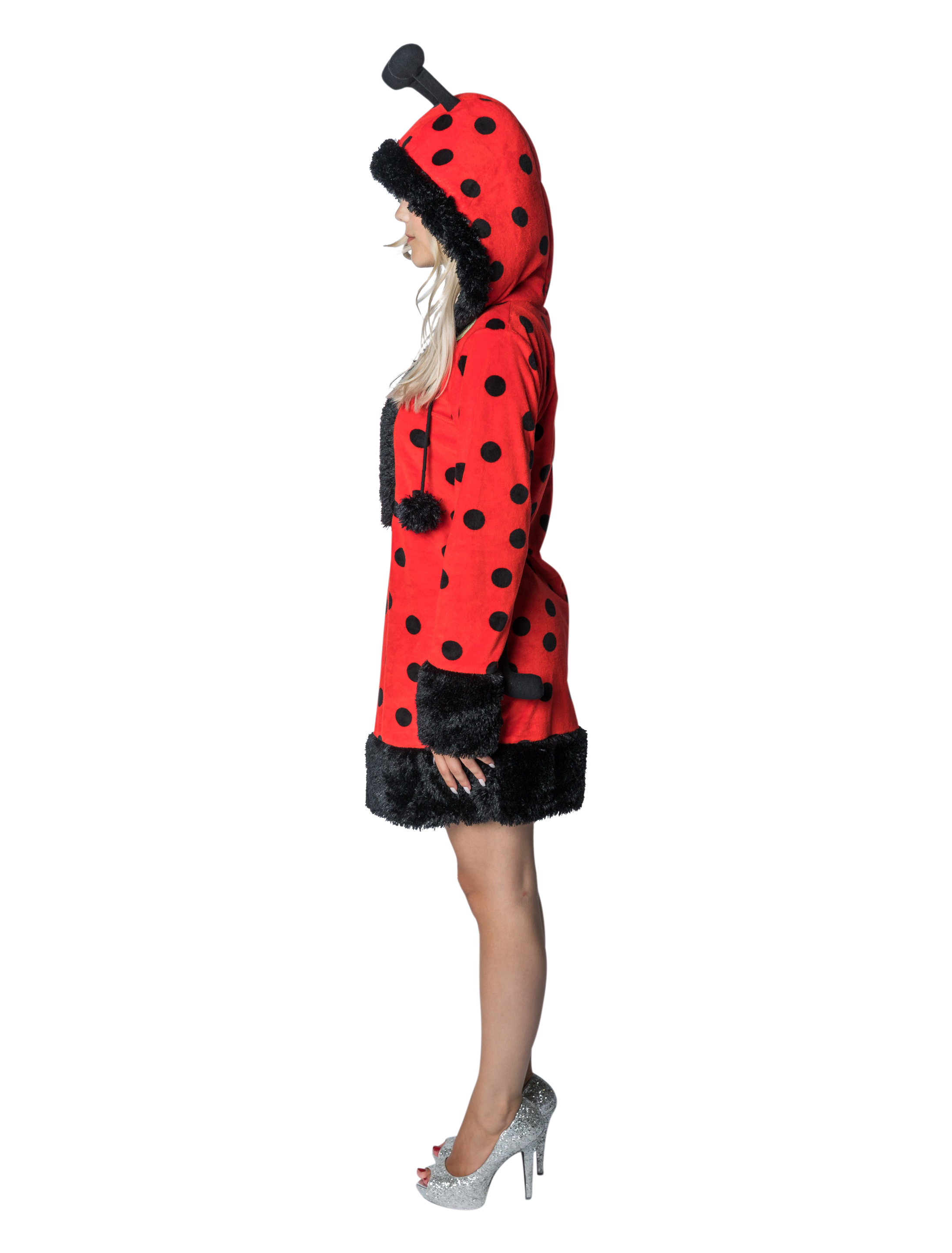Kleid Plüsch Marienkäfer mit Kapuze Damen schwarz/rot 46-48 Kleid Plüsch Marienkäfer mit Kapuze Damen schwarz/rot 46-48
