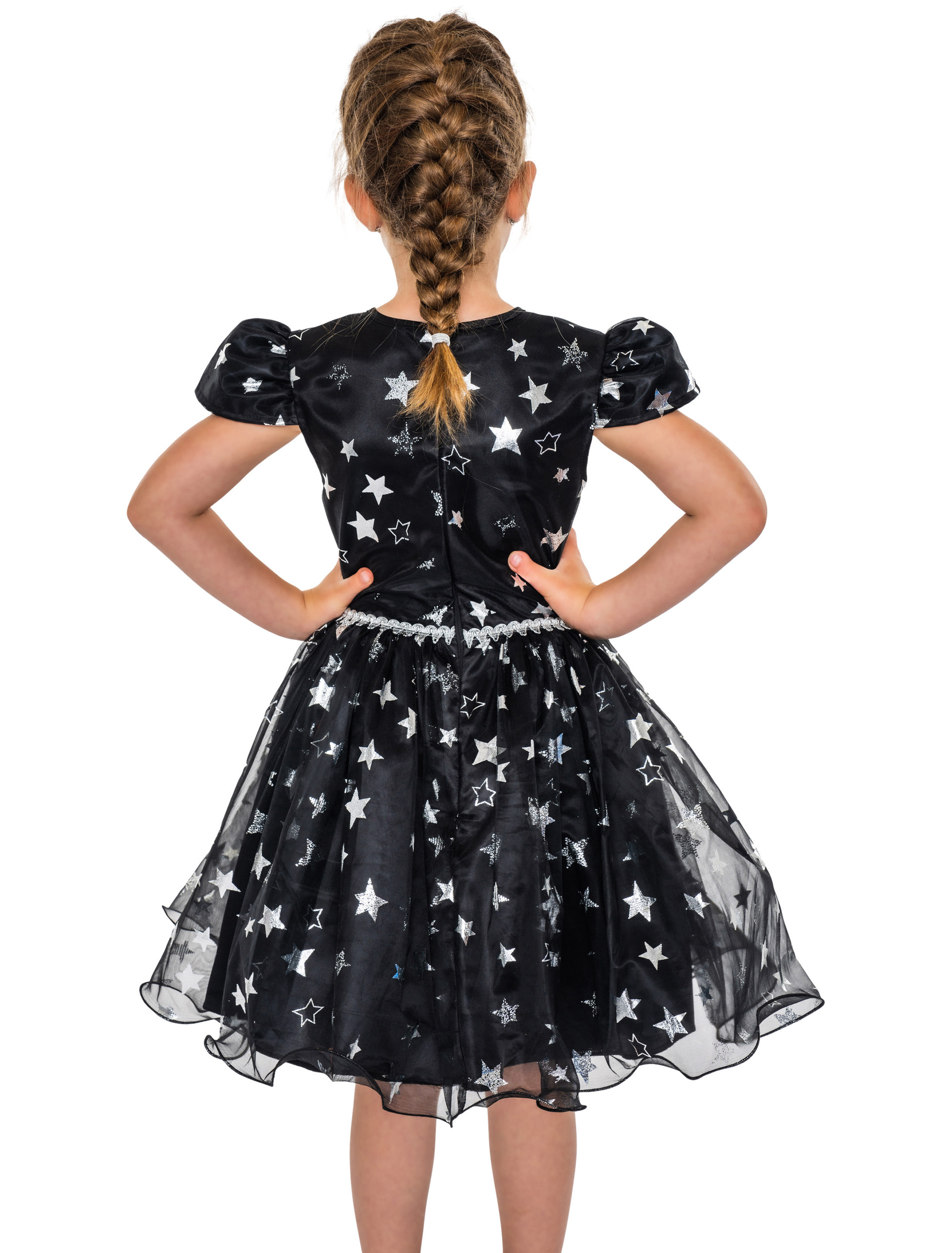 Kleid Hexe mit Sternen silber schwarz 128