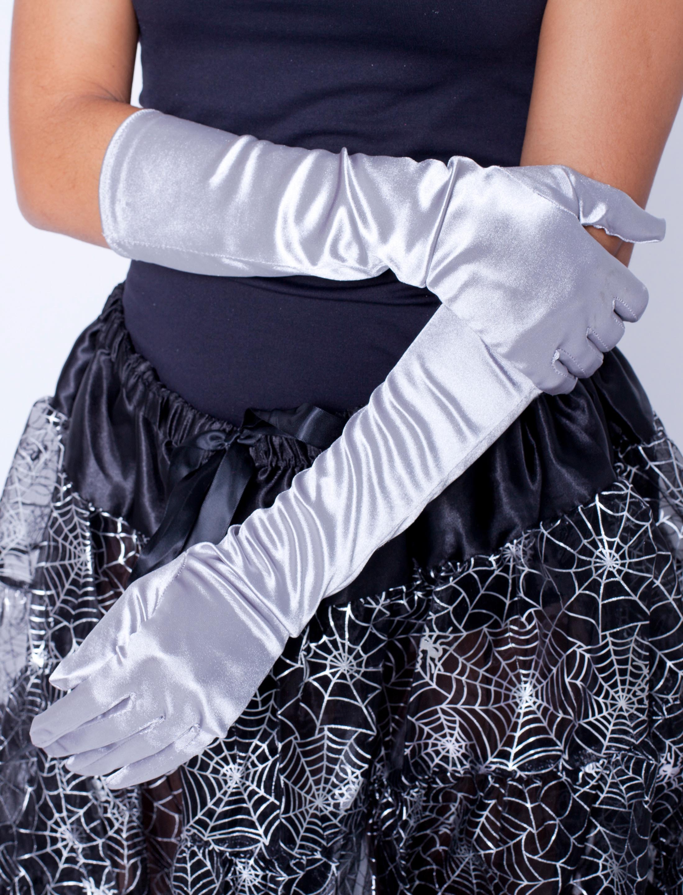 Handschuhe Satin 40cm silber one size