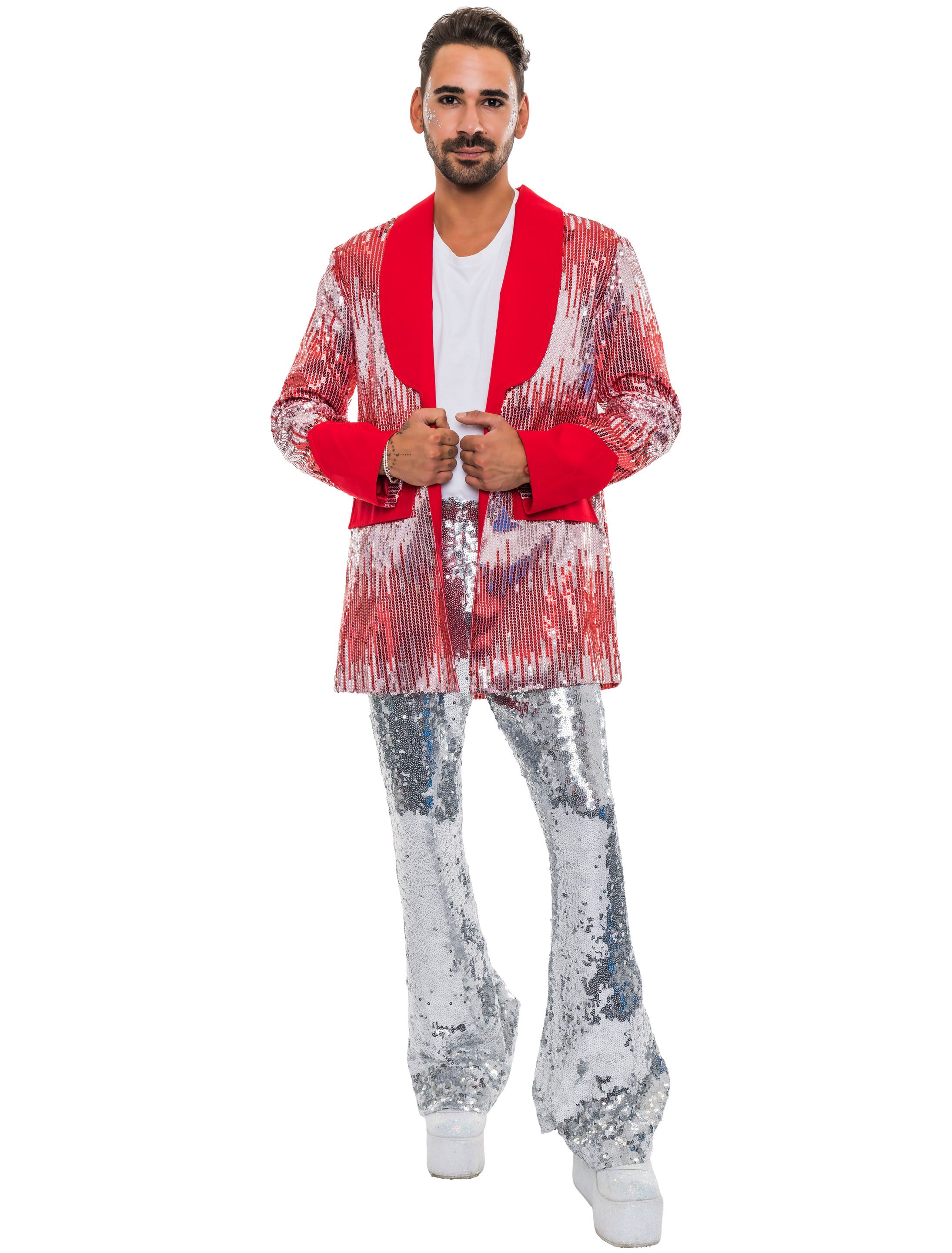 Jacke Pailletten Herren rot/silber S Jacke Pailletten Herren rot/silber S