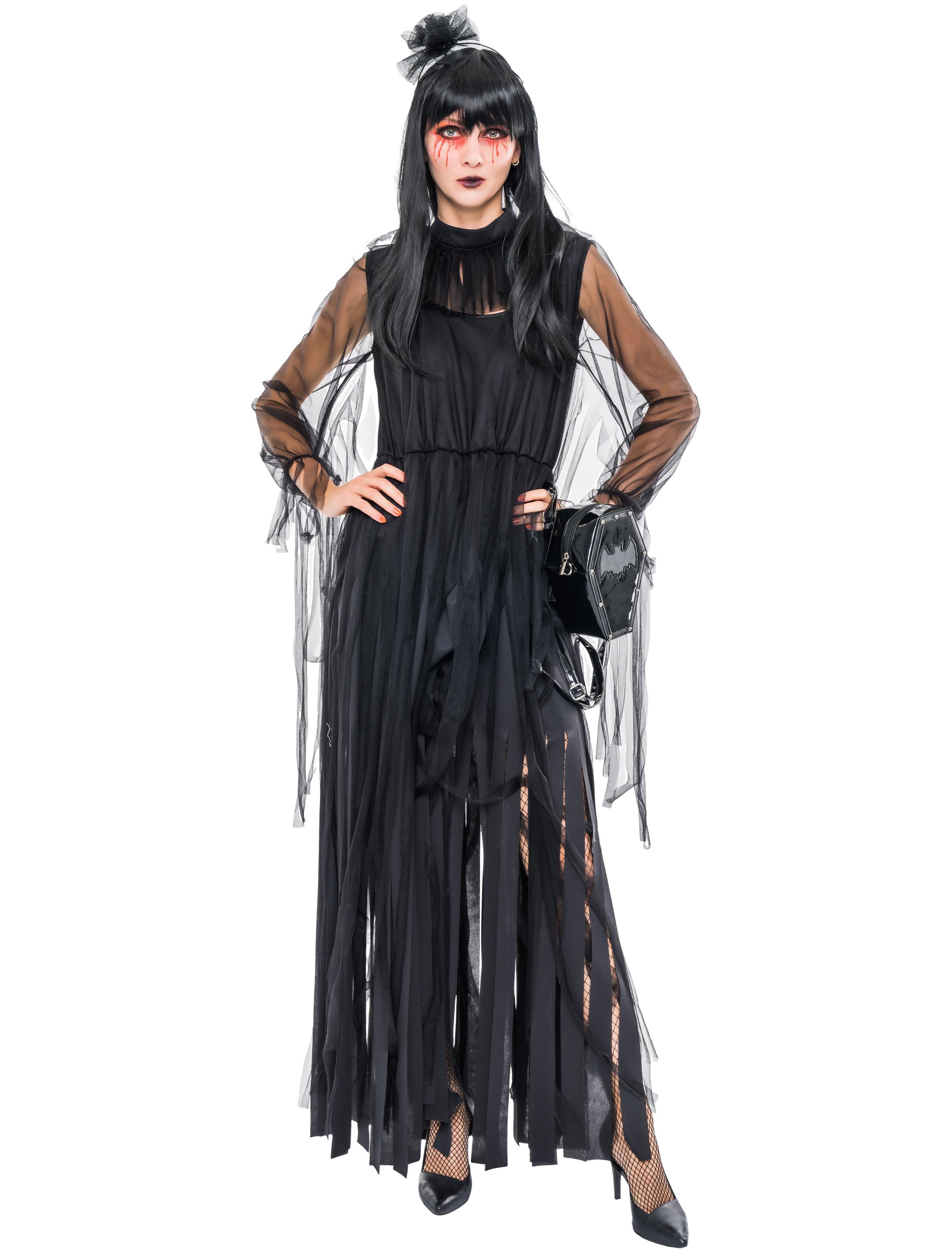 Kleid mit Tüllfransen Damen schwarz S-M Kleid mit Tüllfransen Damen schwarz S-M
