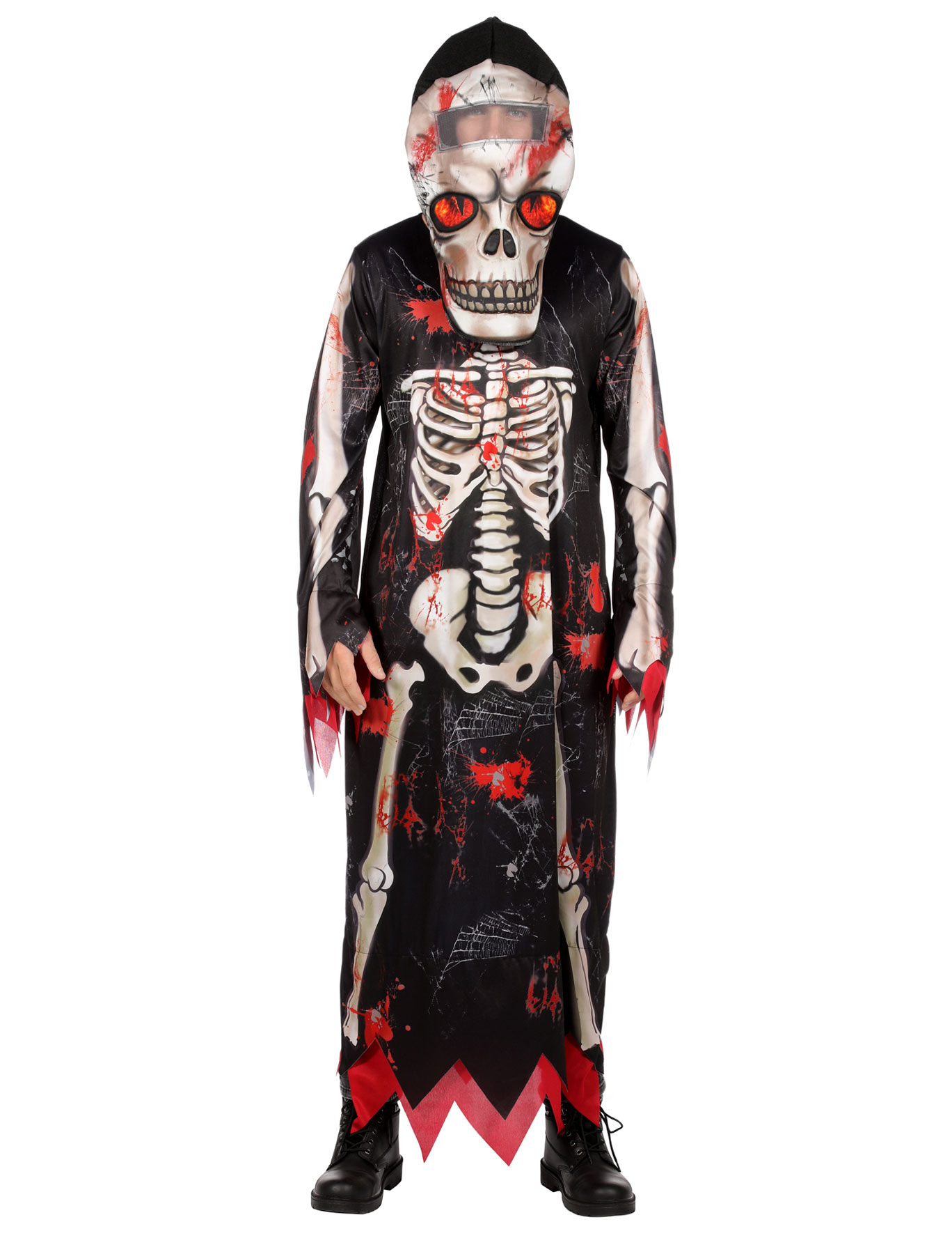 Kostüm Skelett schwarz/weiß/rot one size
