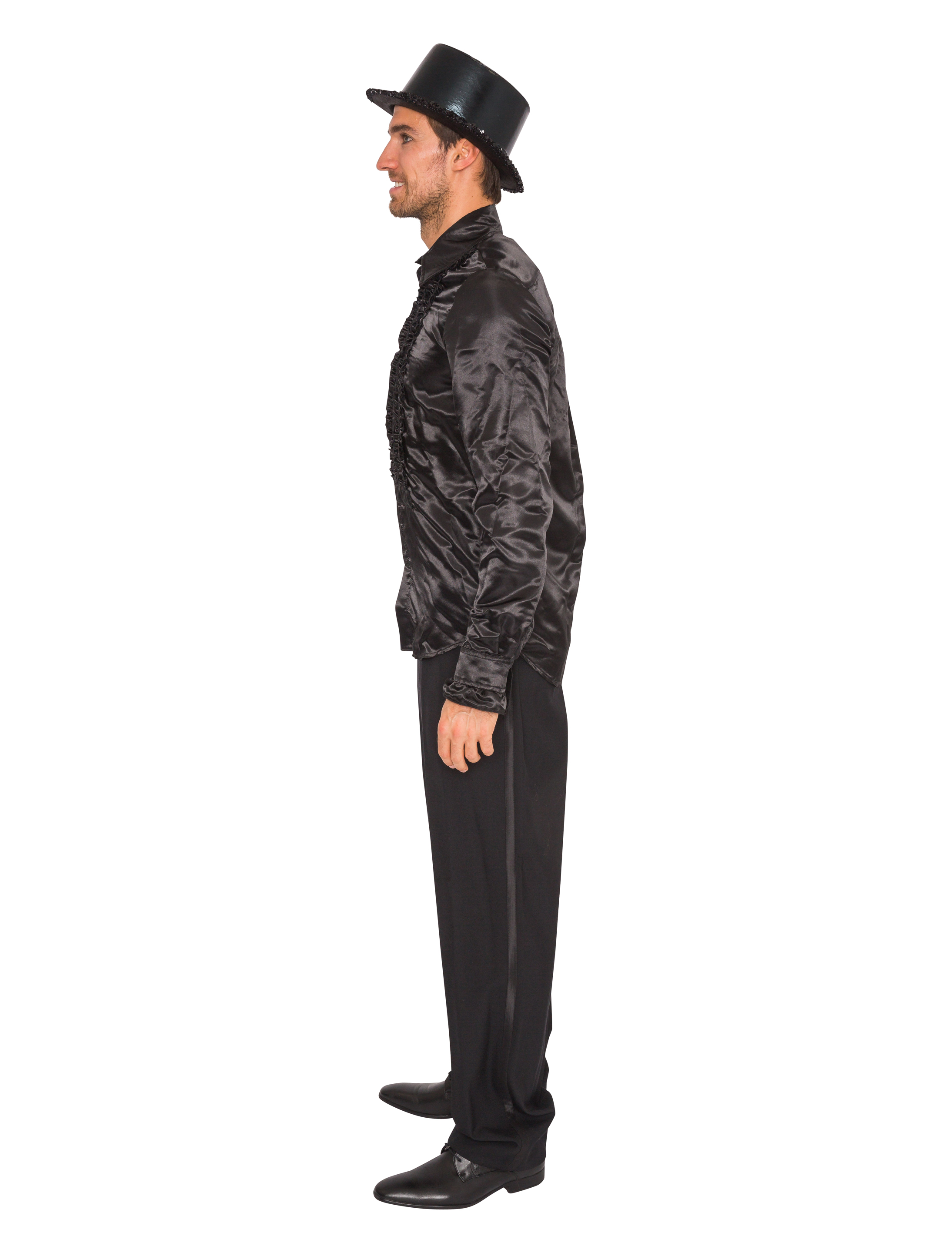 Rüschenhemd Satin schwarz 50