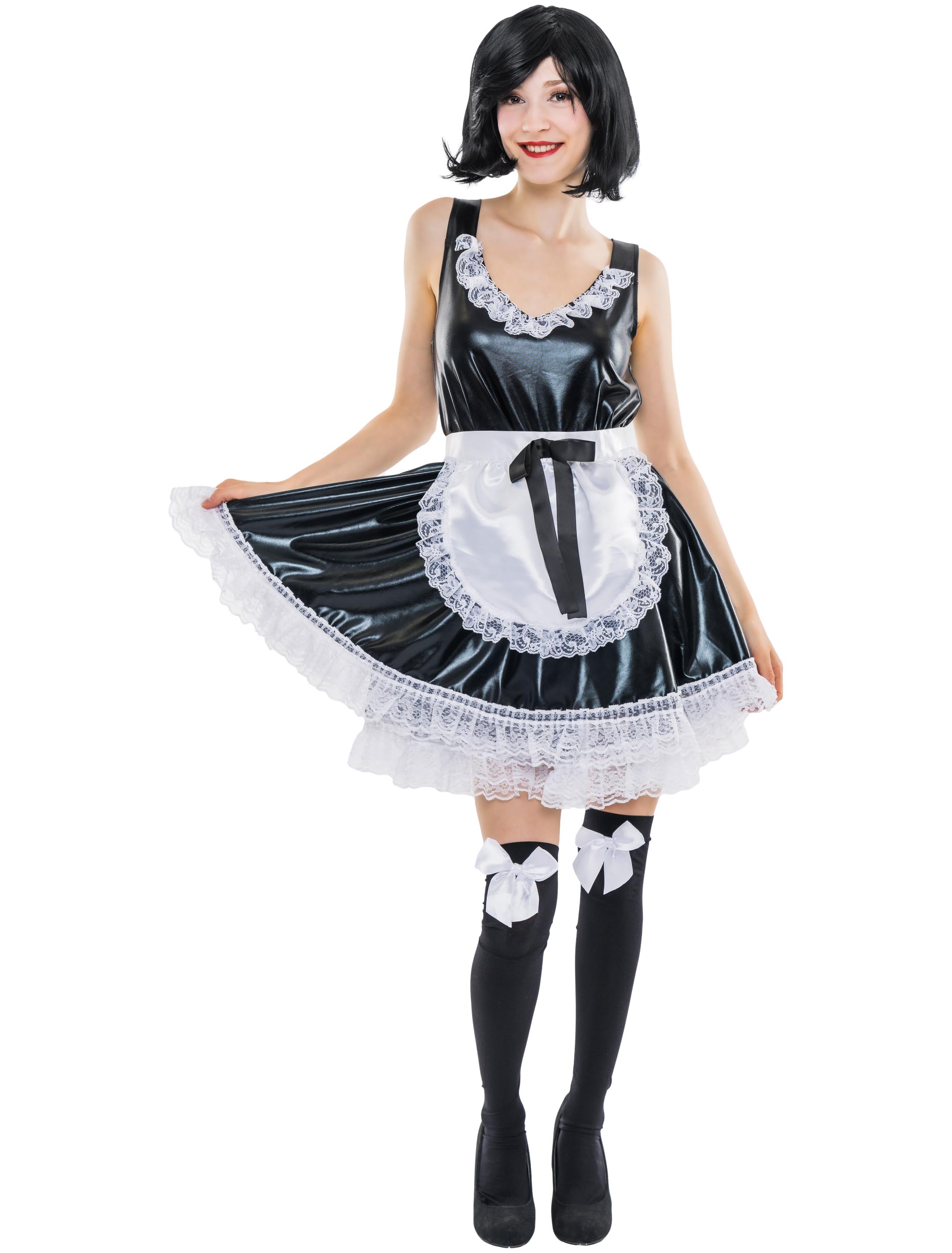 Trägerkleid Dienstmädchen Damen 2-tlg. Damen schwarz/weiß L-XL Trägerkleid Dienstmädchen Damen 2-tlg. Damen schwarz/weiß L-XL