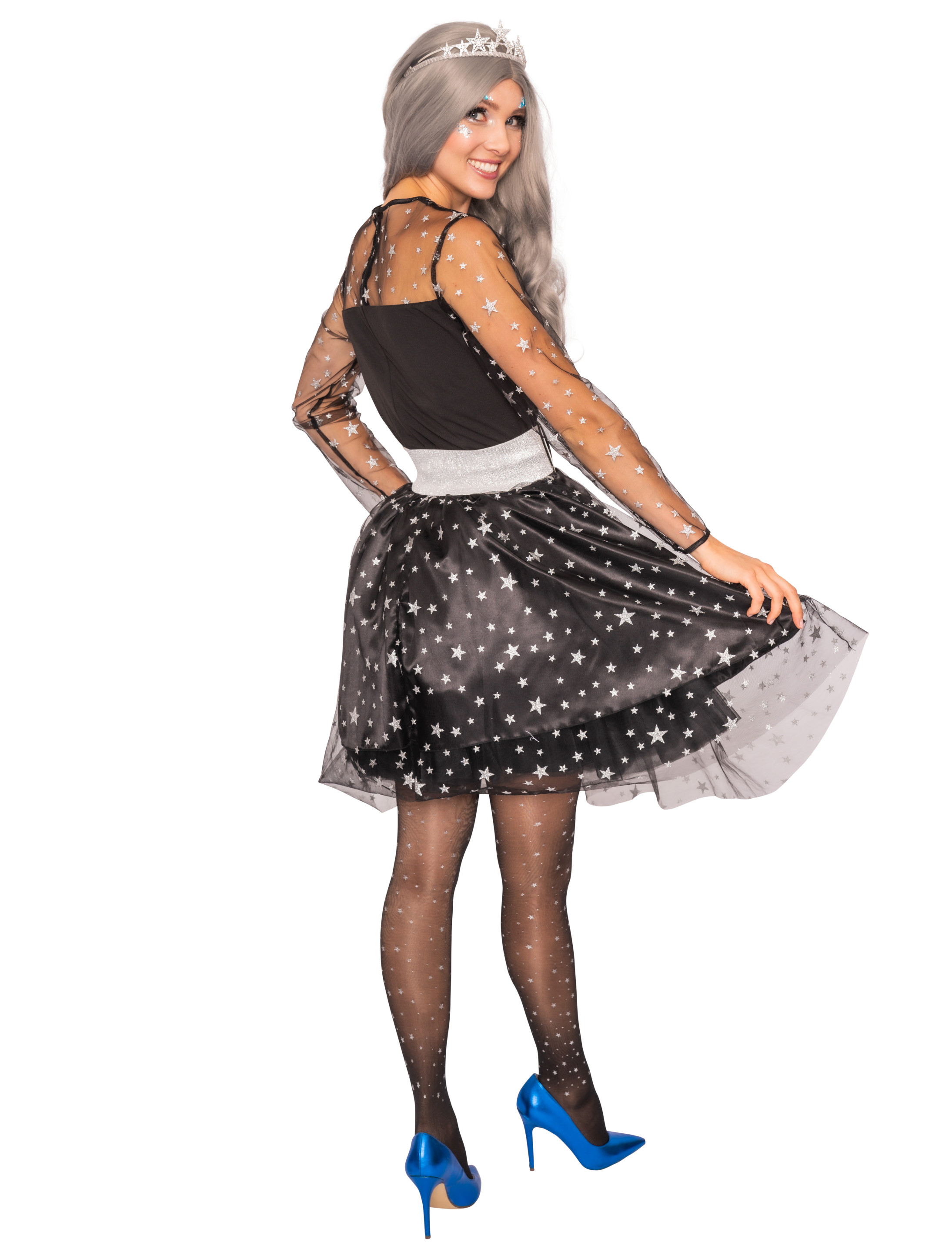 Kleid Damen mit Sternen schwarz/silber S