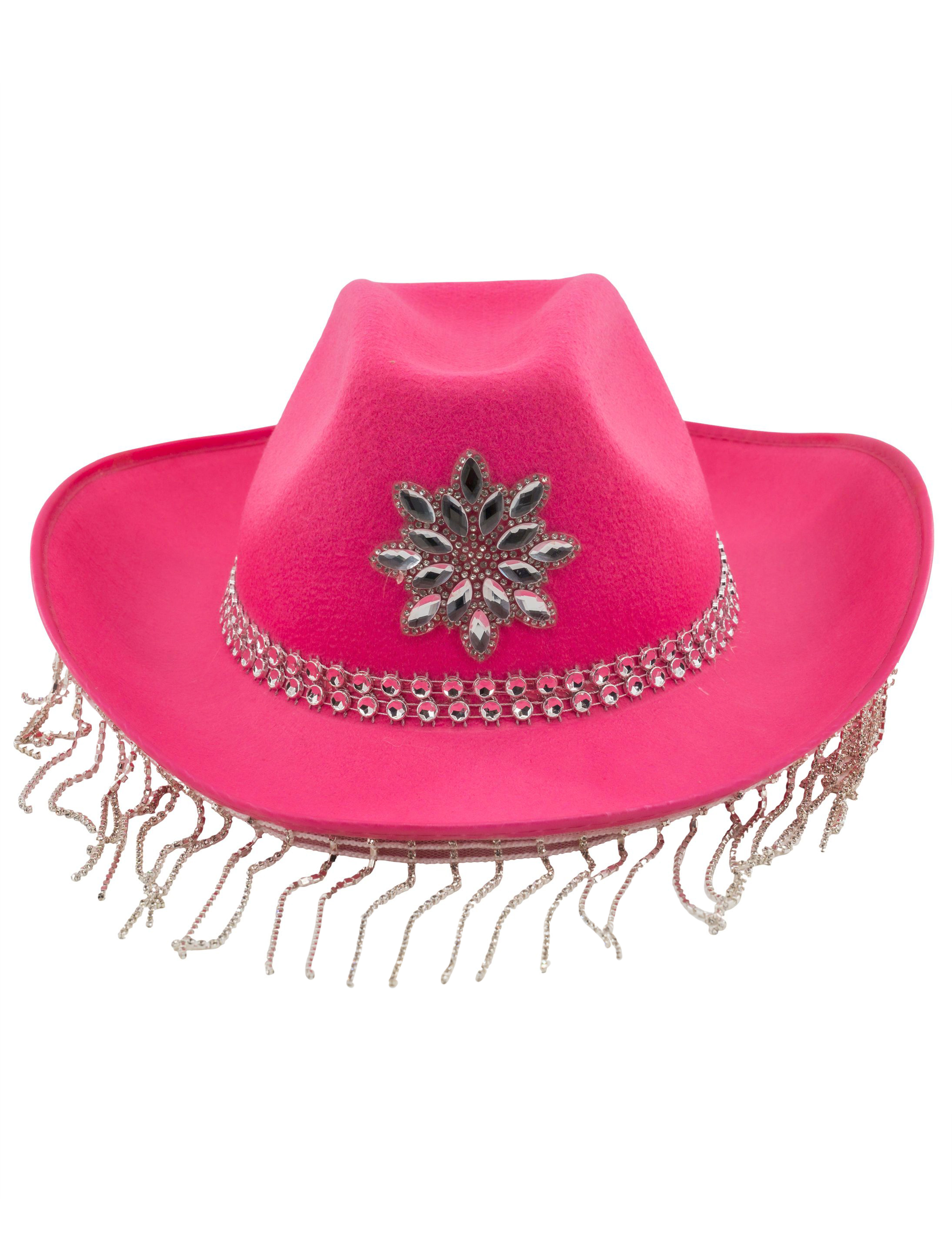 Cowboyhut mit Strassketten pink one size