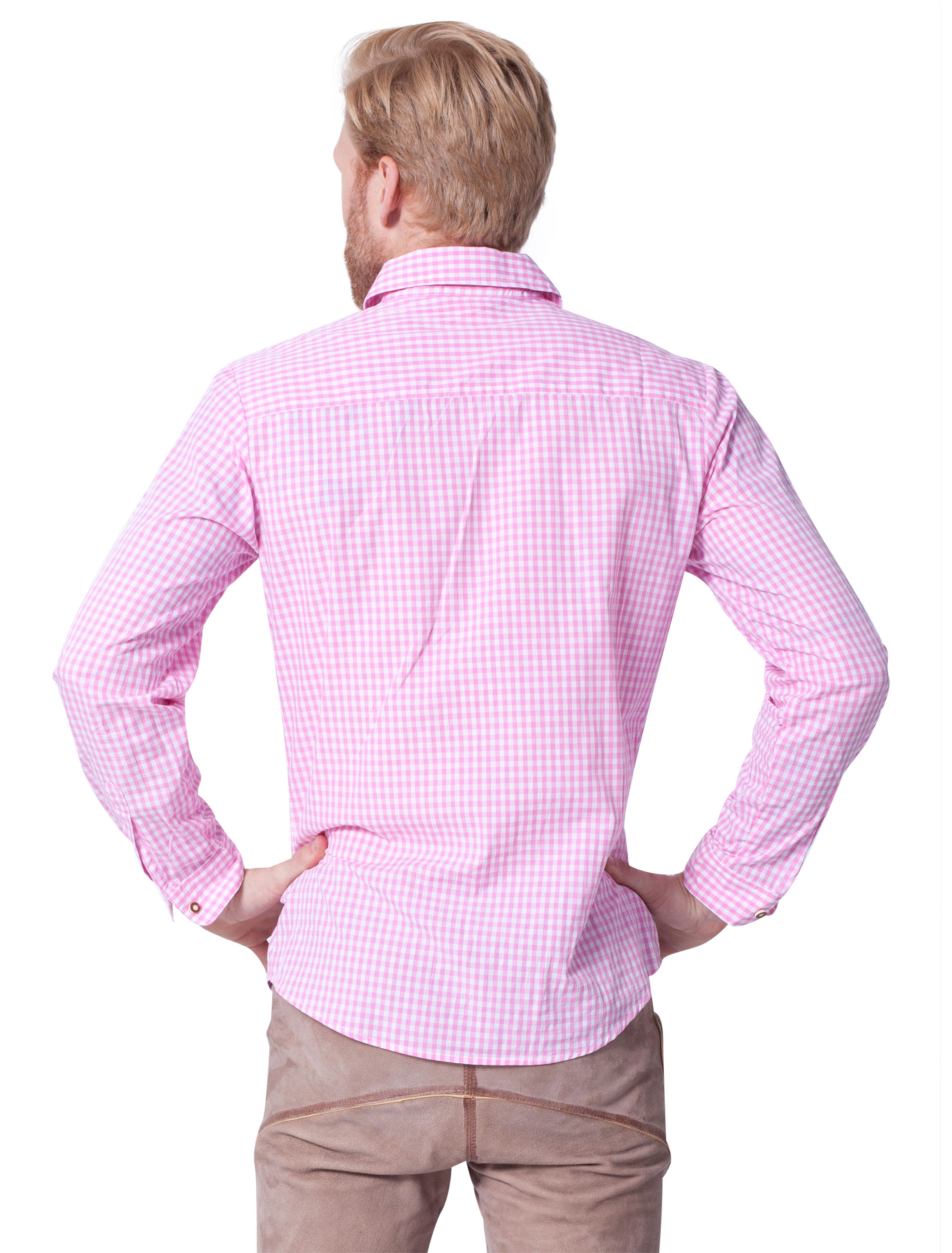 Trachtenhemd Herren pink/weiß XL