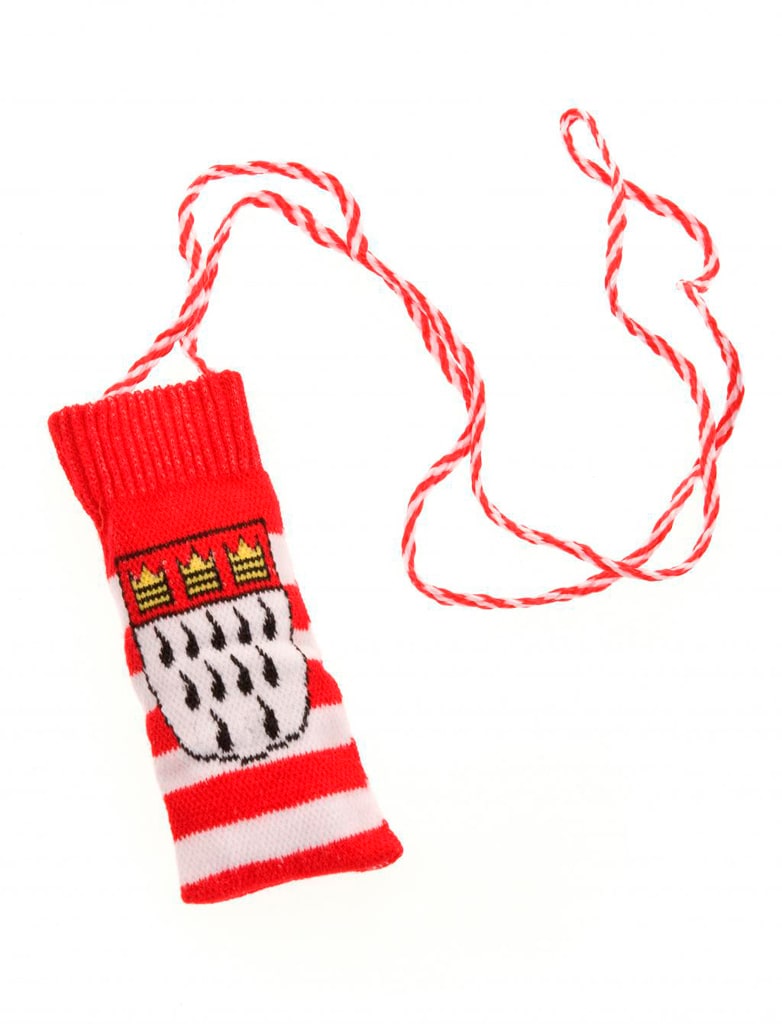 Kölschglashalter Socke mit Wappen rot/weiß geringelt