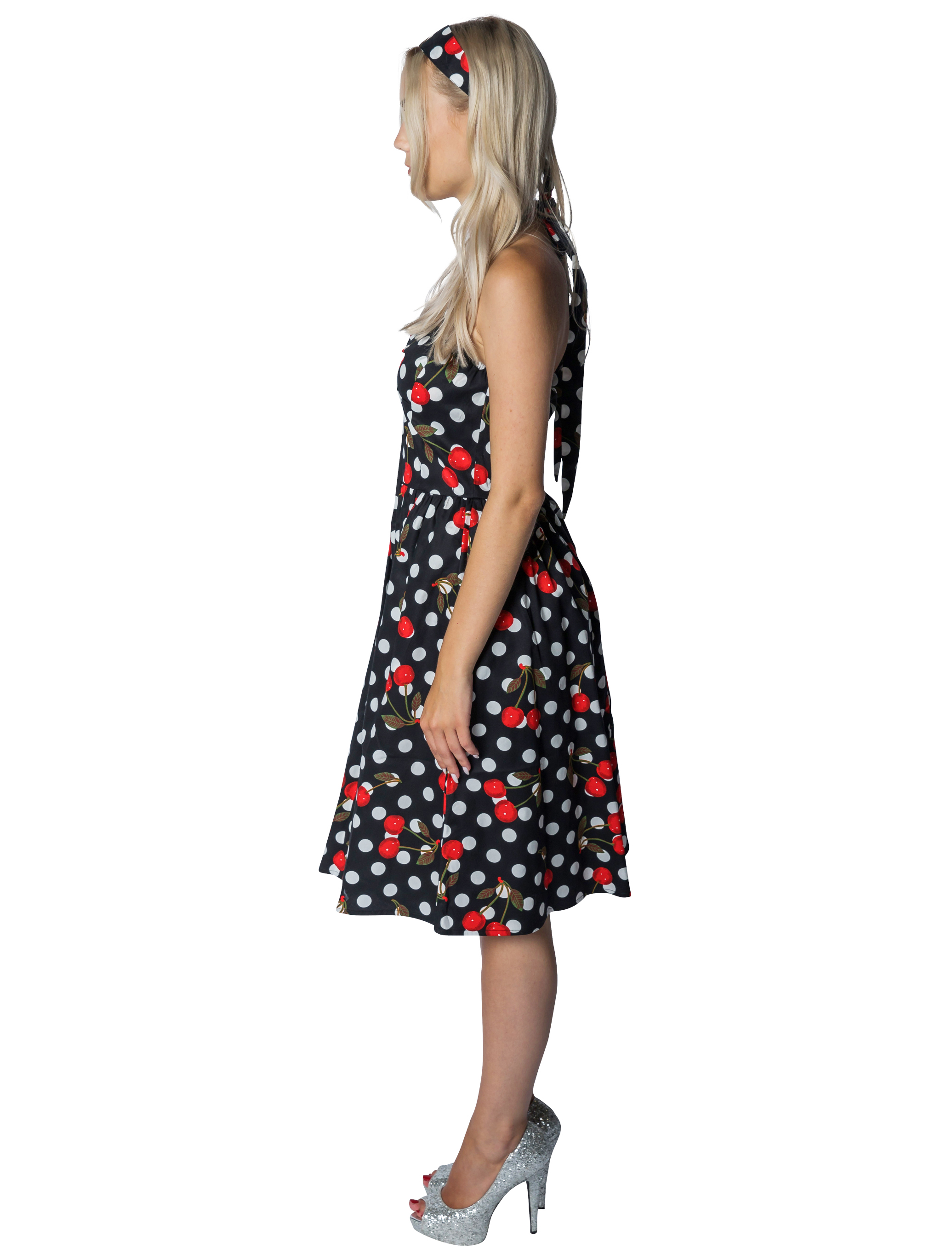 Kleid 50er mit Kirschen Damen schwarz L