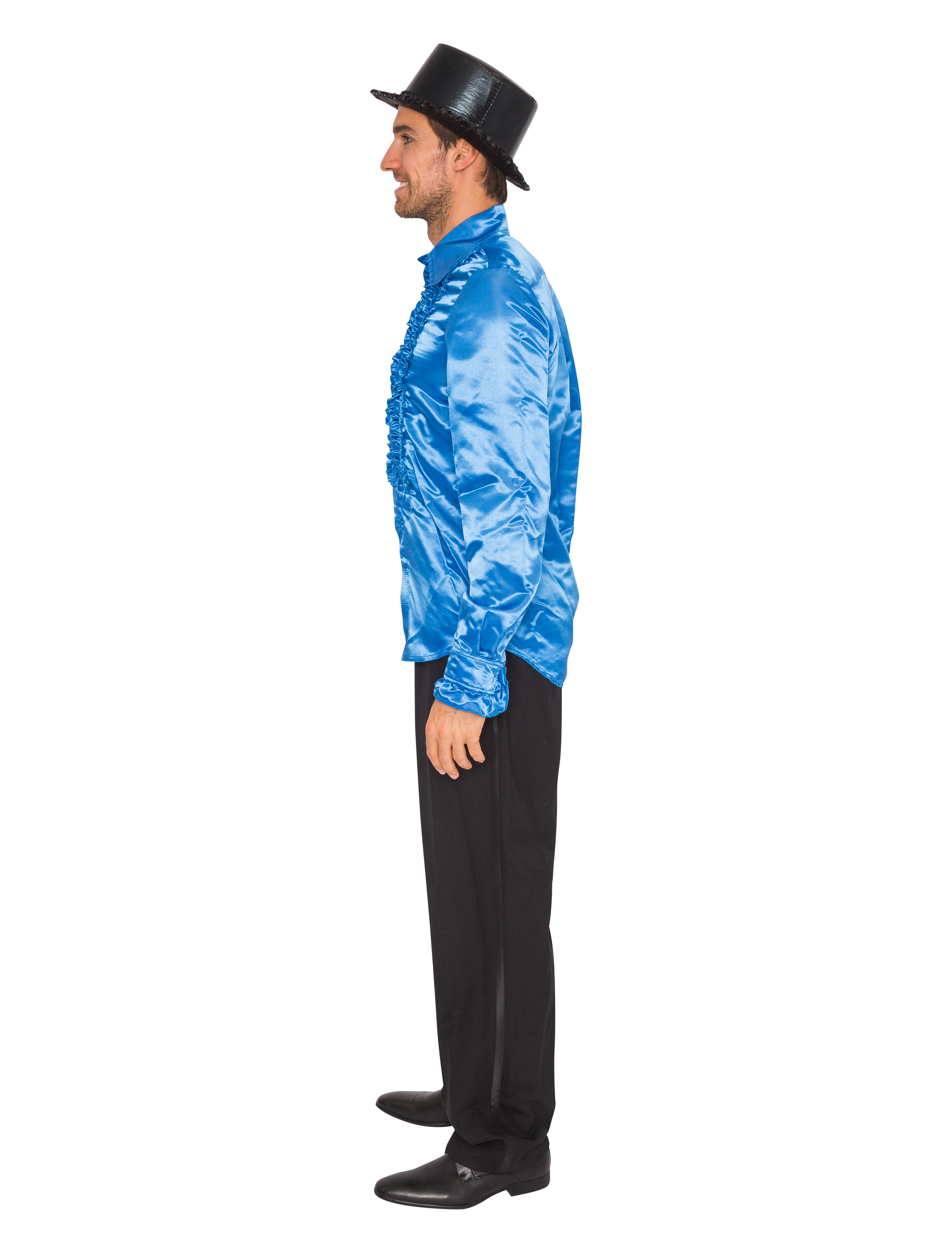Rüschenhemd Satin blau 50