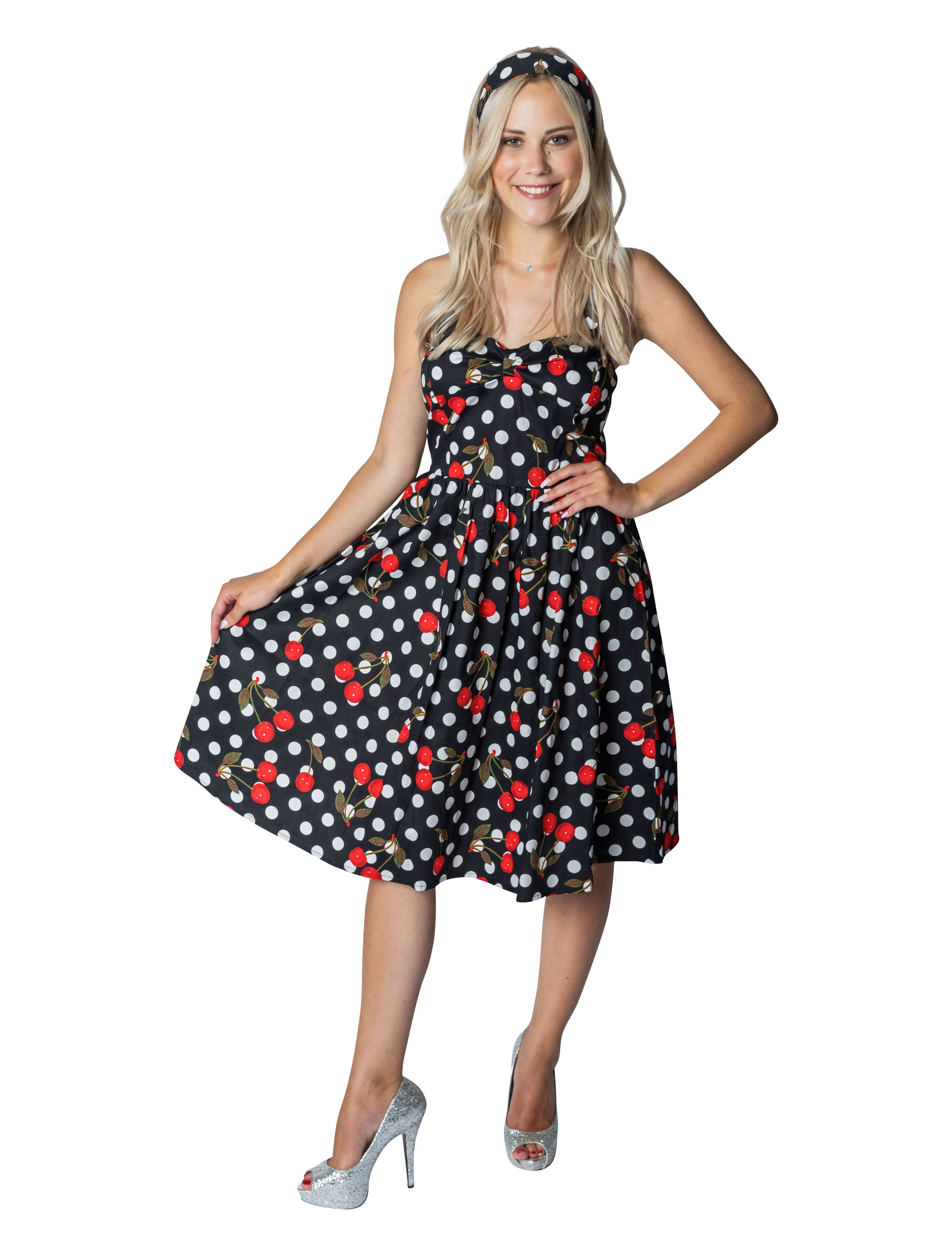 Kleid 50er mit Kirschen Damen schwarz L