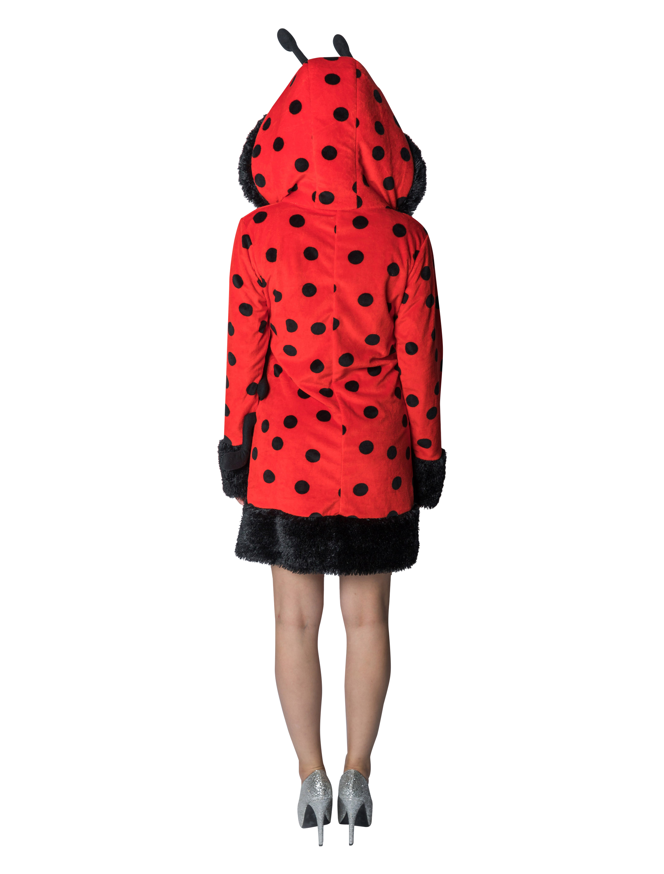 Kleid Plüsch Marienkäfer mit Kapuze Damen schwarz/rot 46-48 Kleid Plüsch Marienkäfer mit Kapuze Damen schwarz/rot 46-48