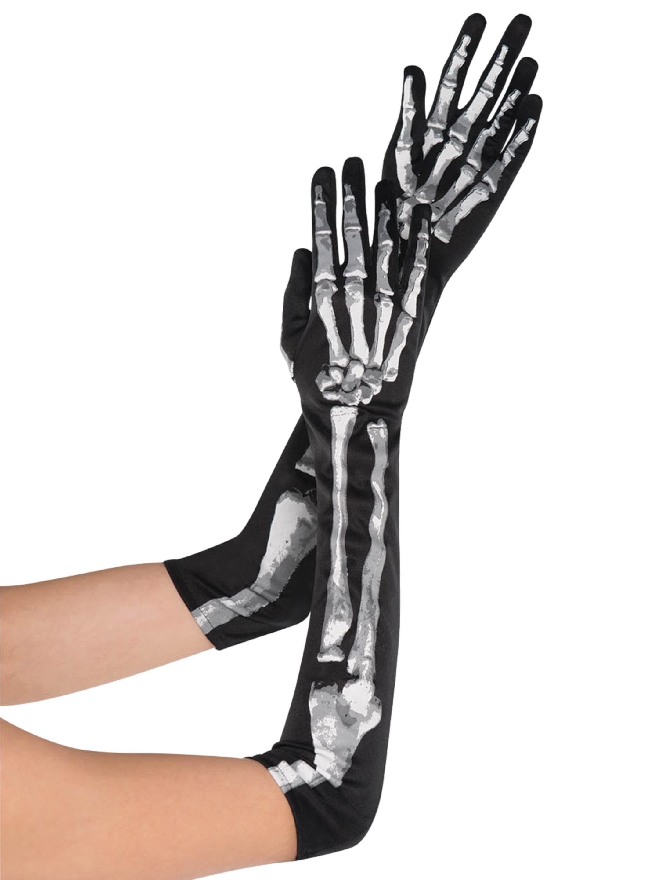 Handschuhe Skelett lang schwarz one size