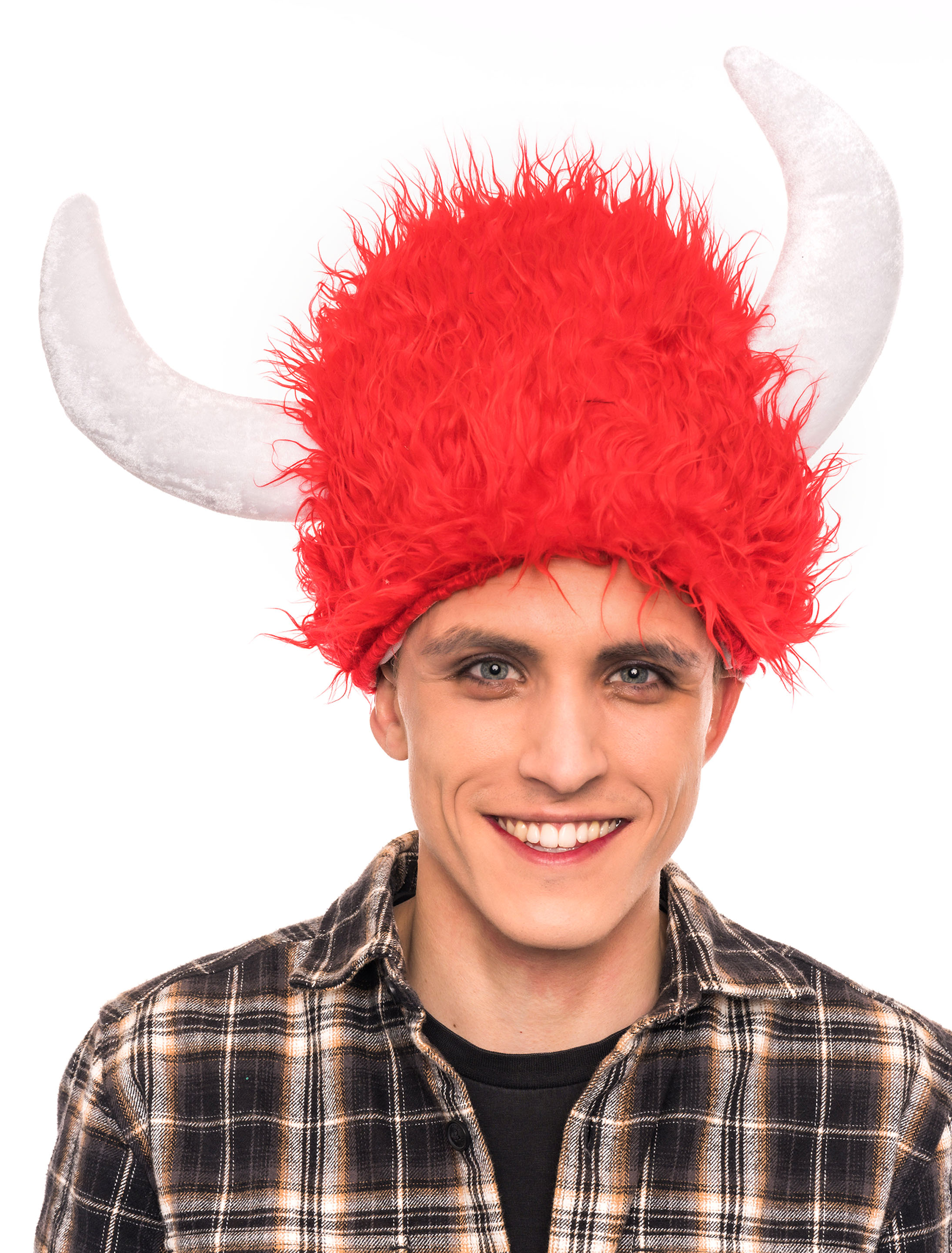 Mütze Plüsch Hörner rot