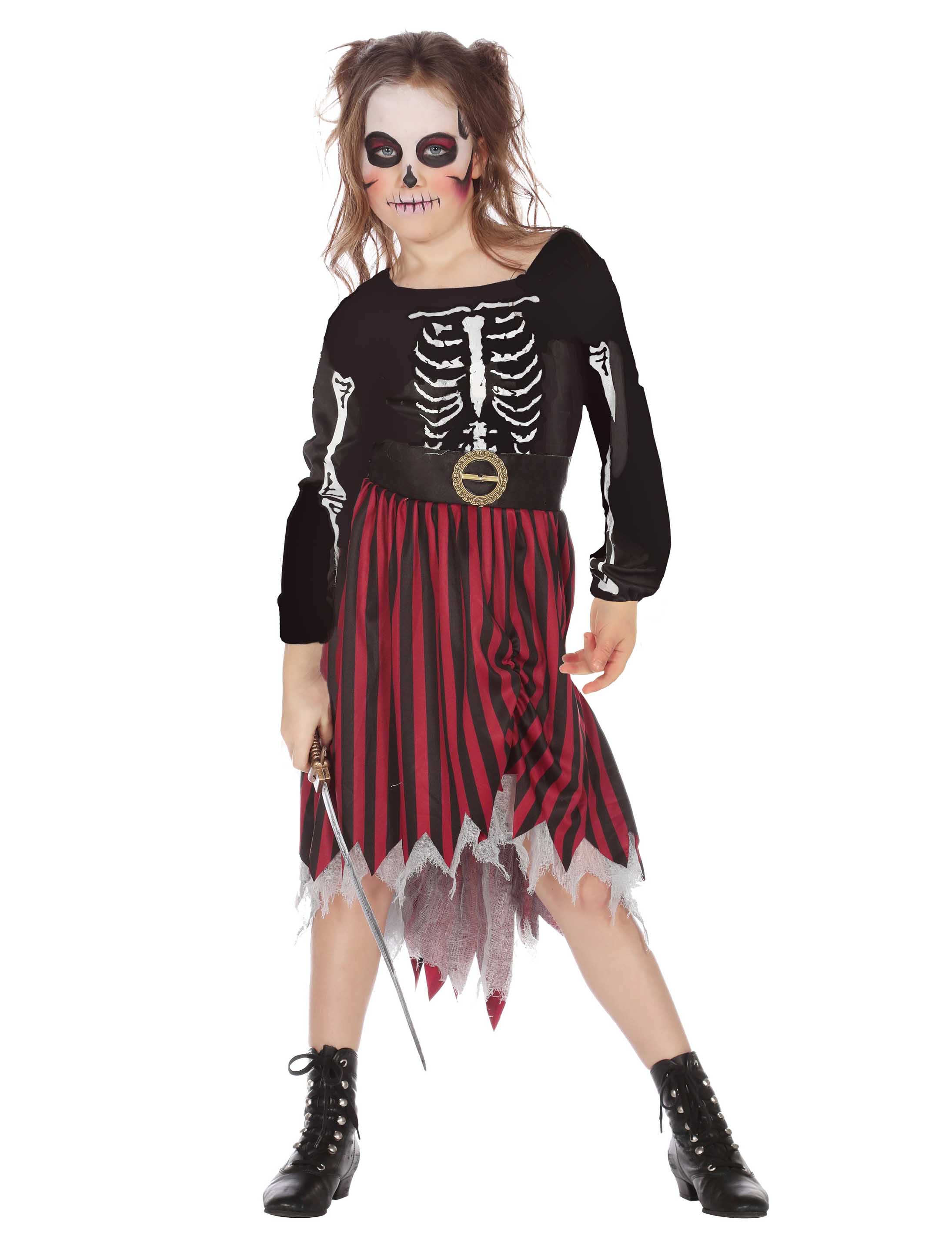 Kleid Piratin Halloween Kinder schwarz/rot 128