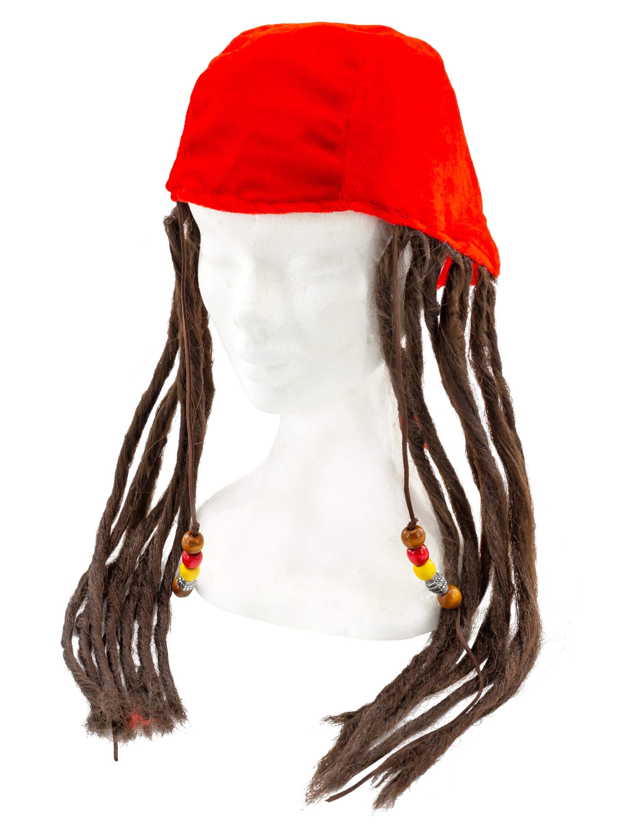 Kappe Pirat rot mit Haaren