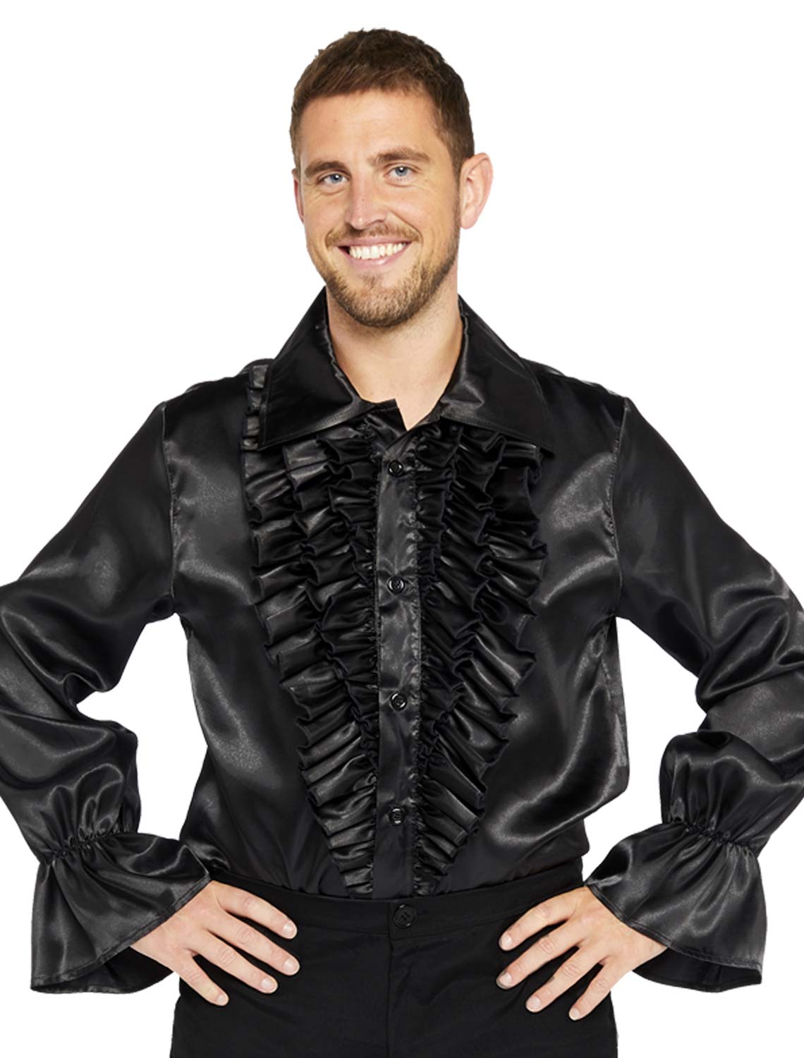 Rüschenhemd Satin Herren schwarz XL
