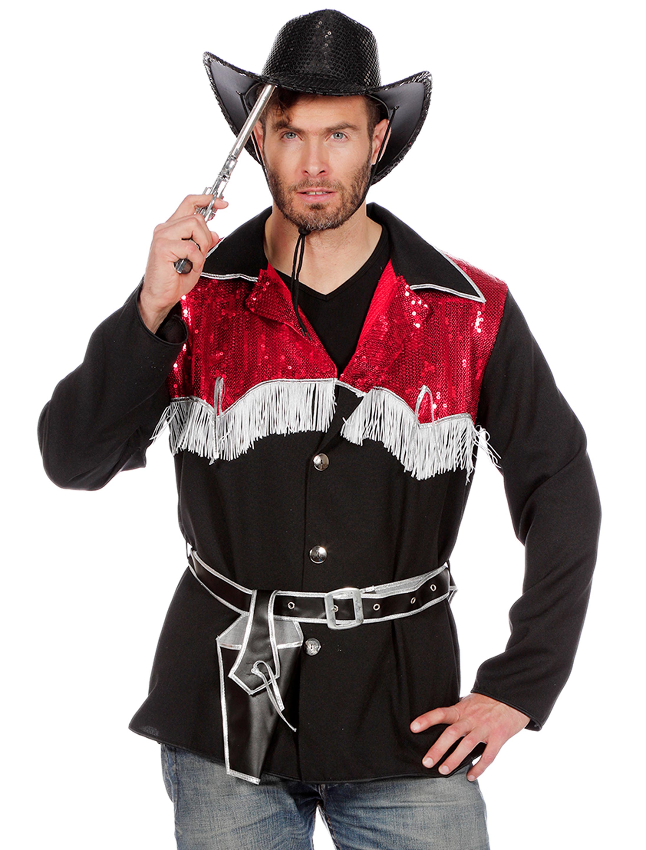 Hemd Cowboy mit Gürtel schwarz/weiß/rot 52