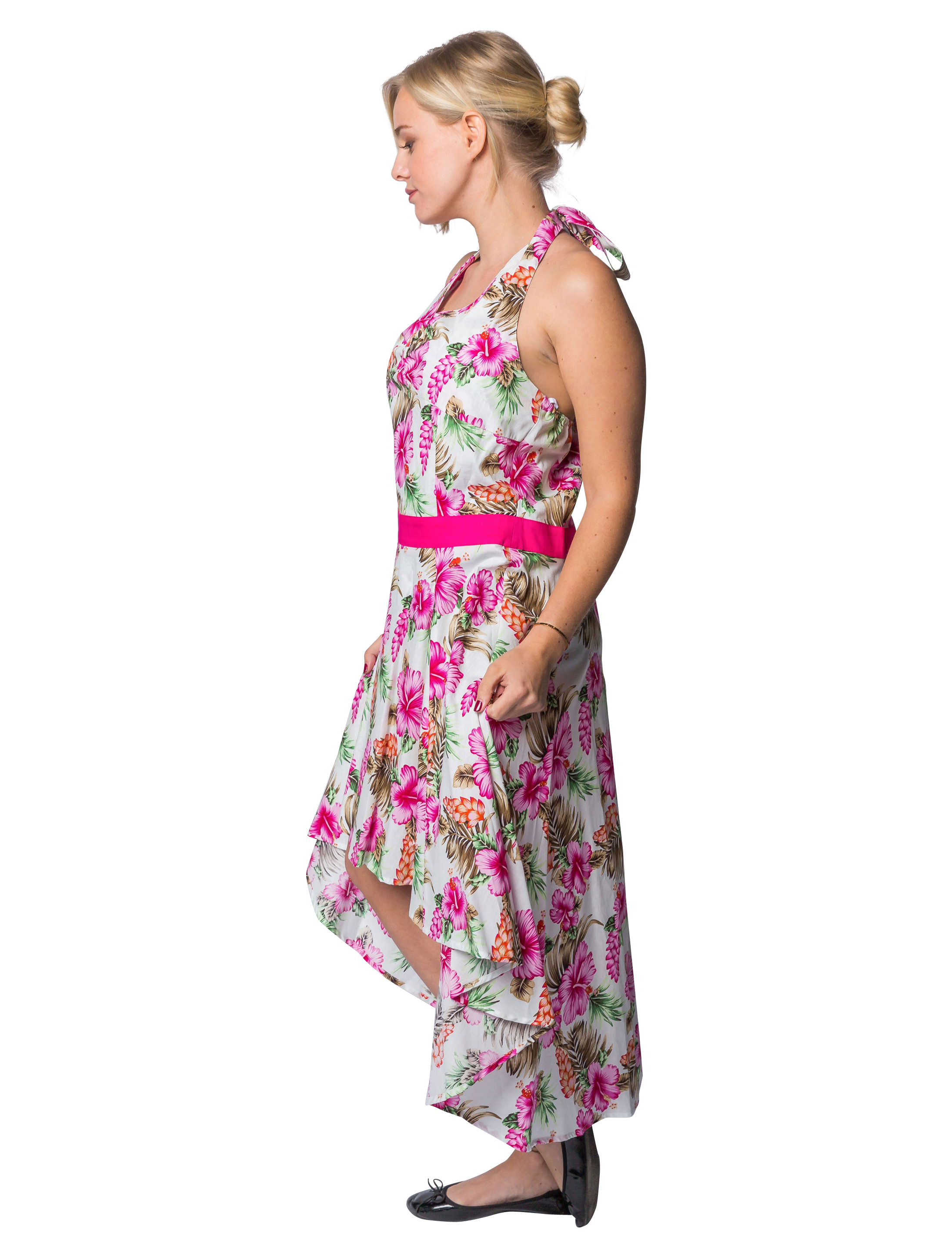 Kleid Hawaii mit Hibiskusblüten pink 2XL